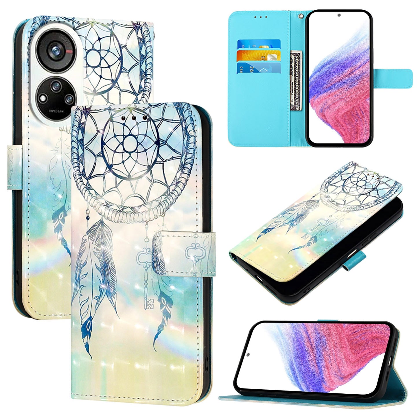 ZTE Blade V40s Leather Flip Phone Case with 3D Painted Design, Card Holder, Wallet & Stand Function - Durable Protection & Easy Access