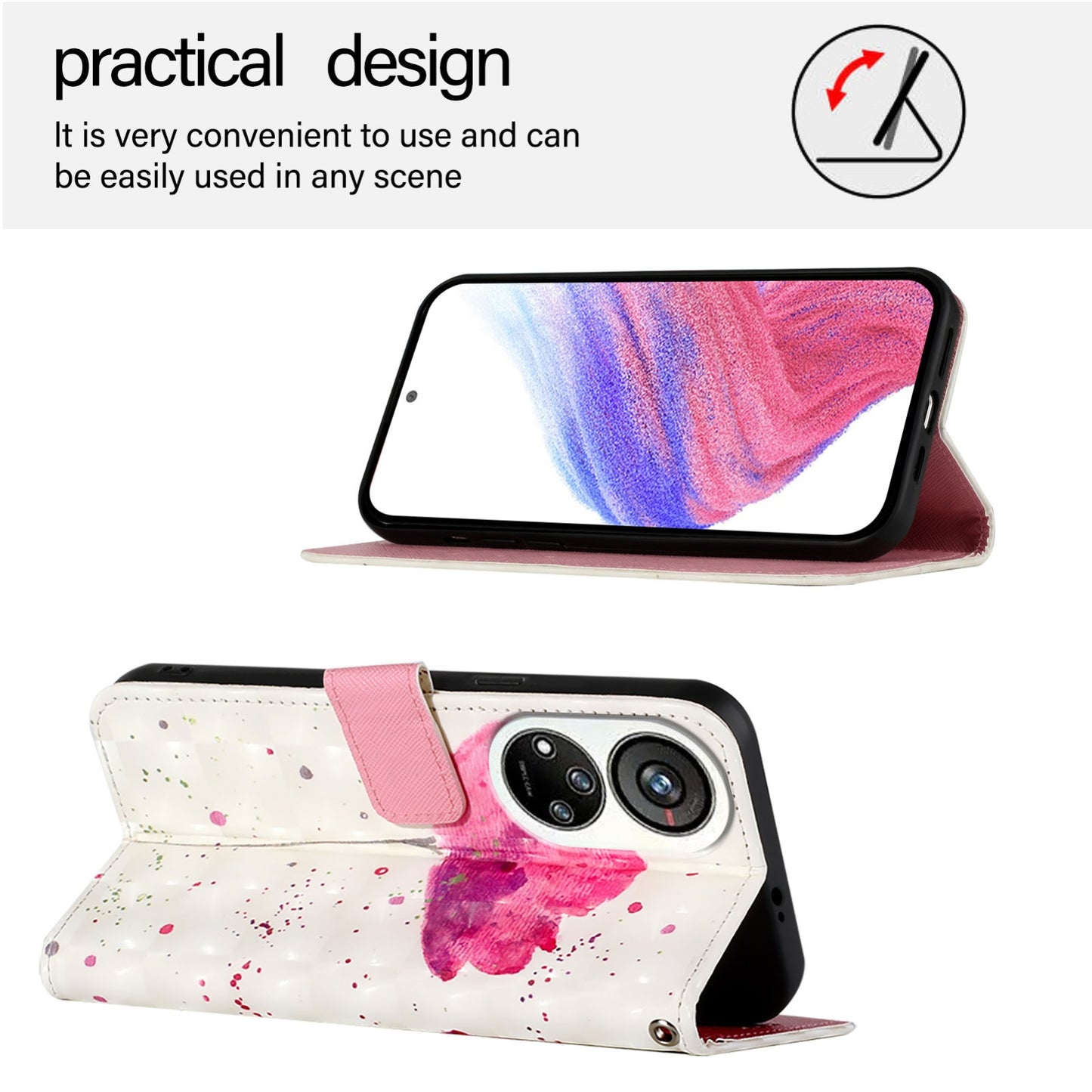 ZTE Blade V40s Leather Flip Phone Case with 3D Painted Design, Card Holder, Wallet & Stand Function - Durable Protection & Easy Access