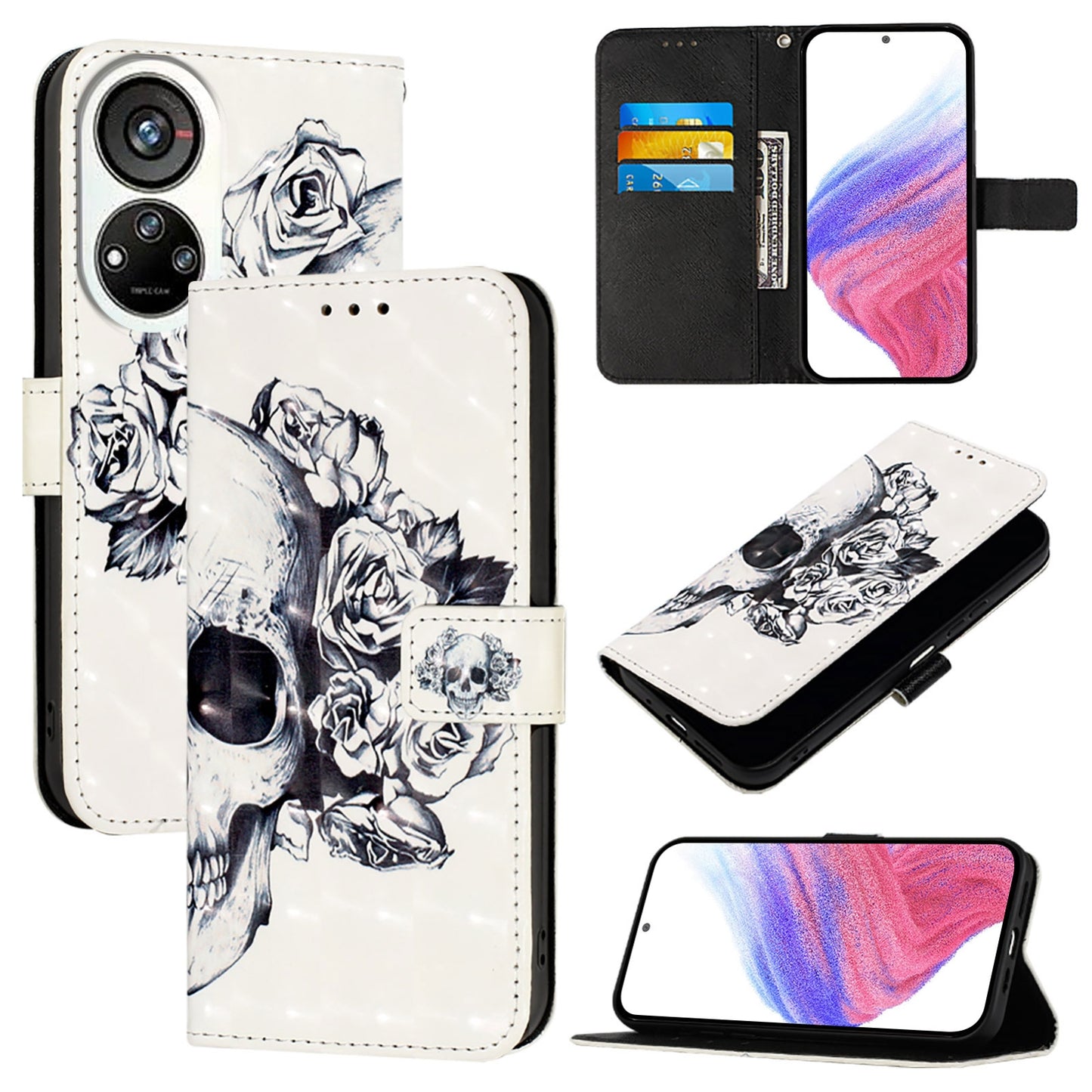 ZTE Blade V40s Leather Flip Phone Case with 3D Painted Design, Card Holder, Wallet & Stand Function - Durable Protection & Easy Access