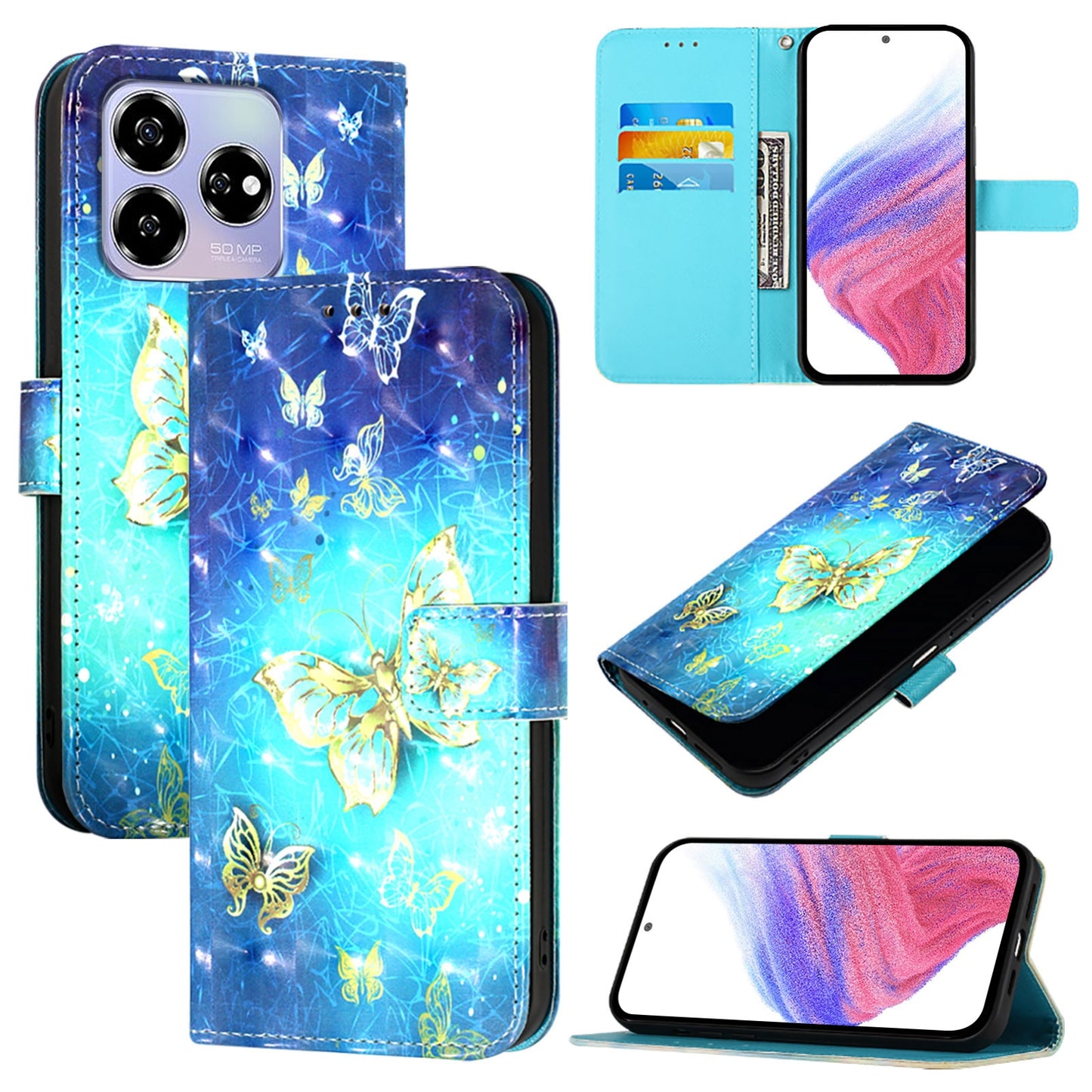 For ZTE Axon 60 Leather Flip Phone Case with 3D Painted Design, Card Holder, Wallet & Stand Function - Durable Protection & Easy Access