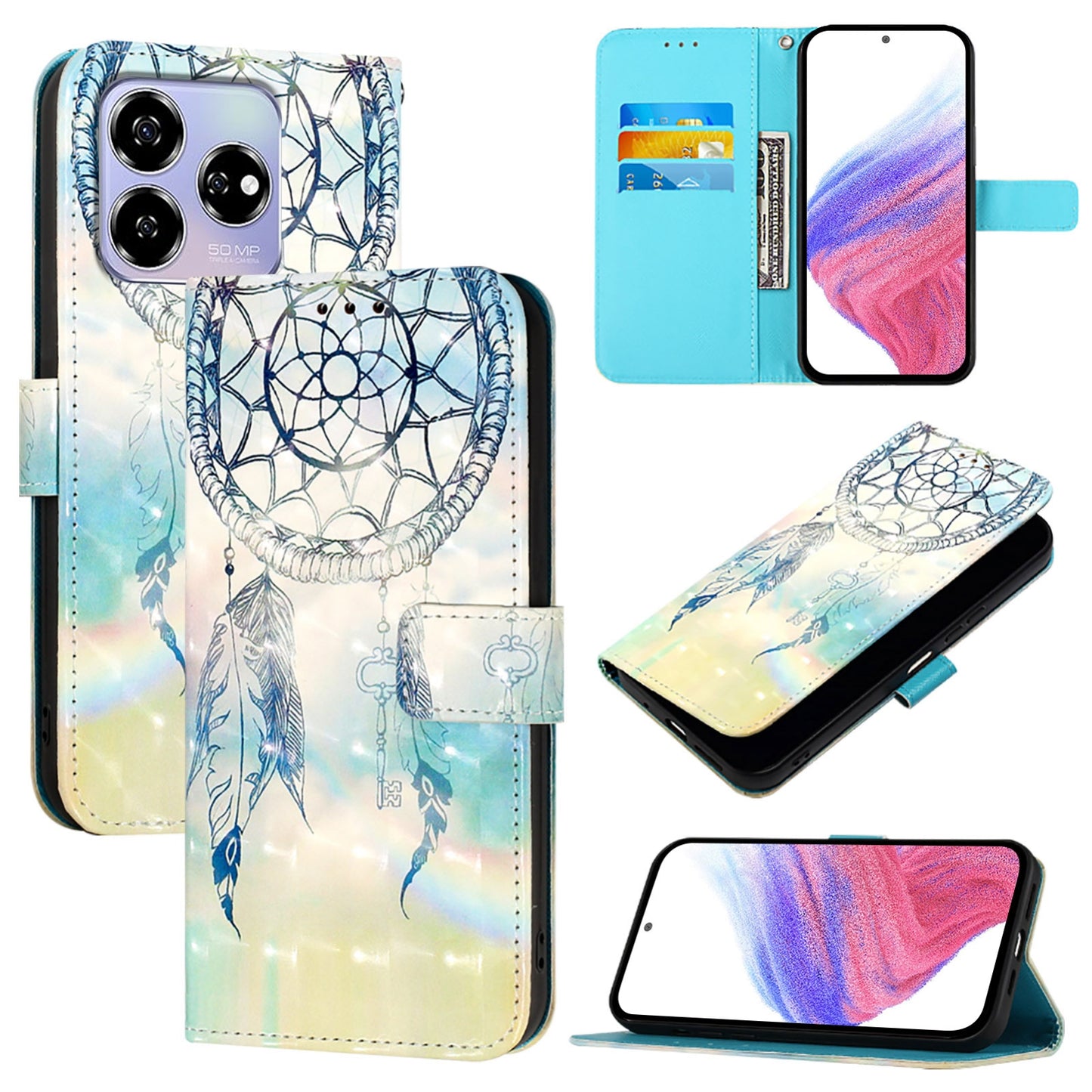 ZTE Blade V60 Leather Flip Phone Case with 3D Painted Design, Card Holder, Wallet & Stand Function - Durable Protection & Easy Access