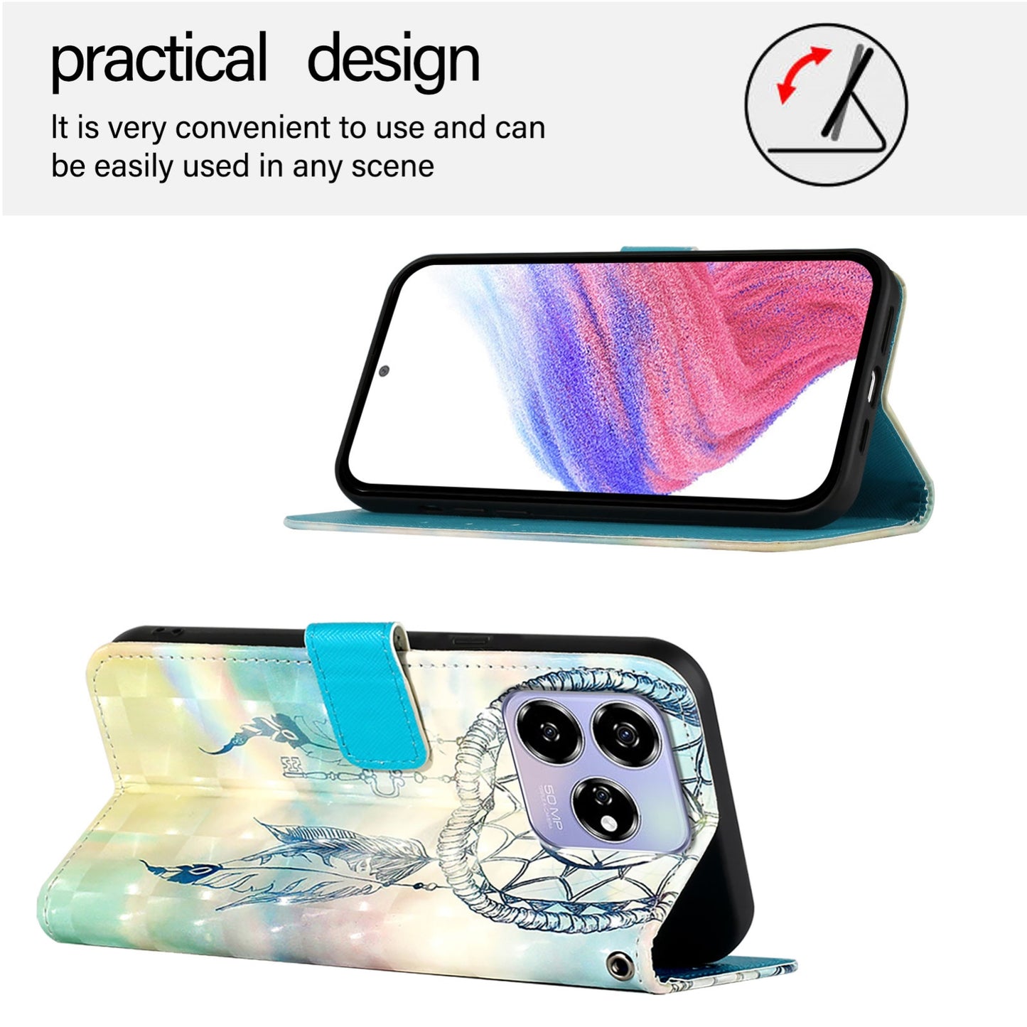 ZTE Blade V60 Leather Flip Phone Case with 3D Painted Design, Card Holder, Wallet & Stand Function - Durable Protection & Easy Access