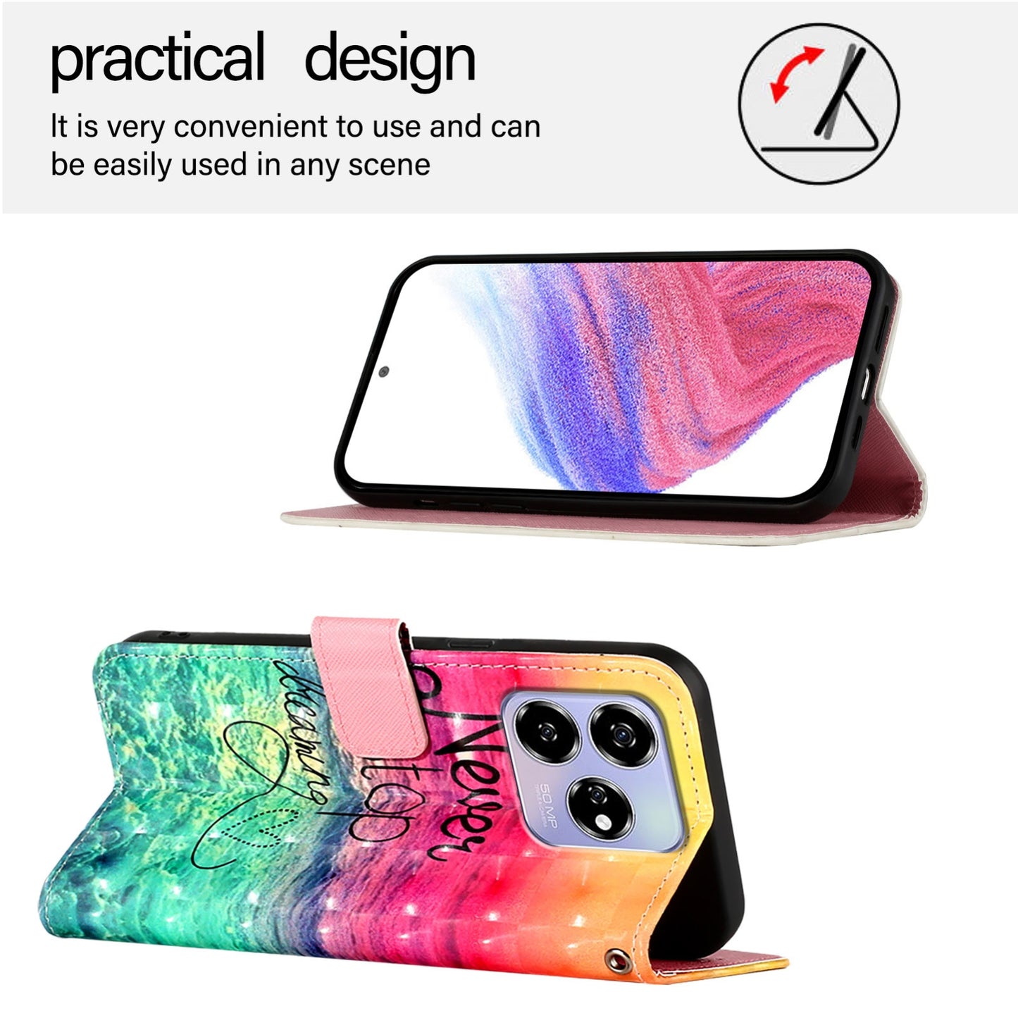 ZTE Blade V60 Leather Flip Phone Case with 3D Painted Design, Card Holder, Wallet & Stand Function - Durable Protection & Easy Access