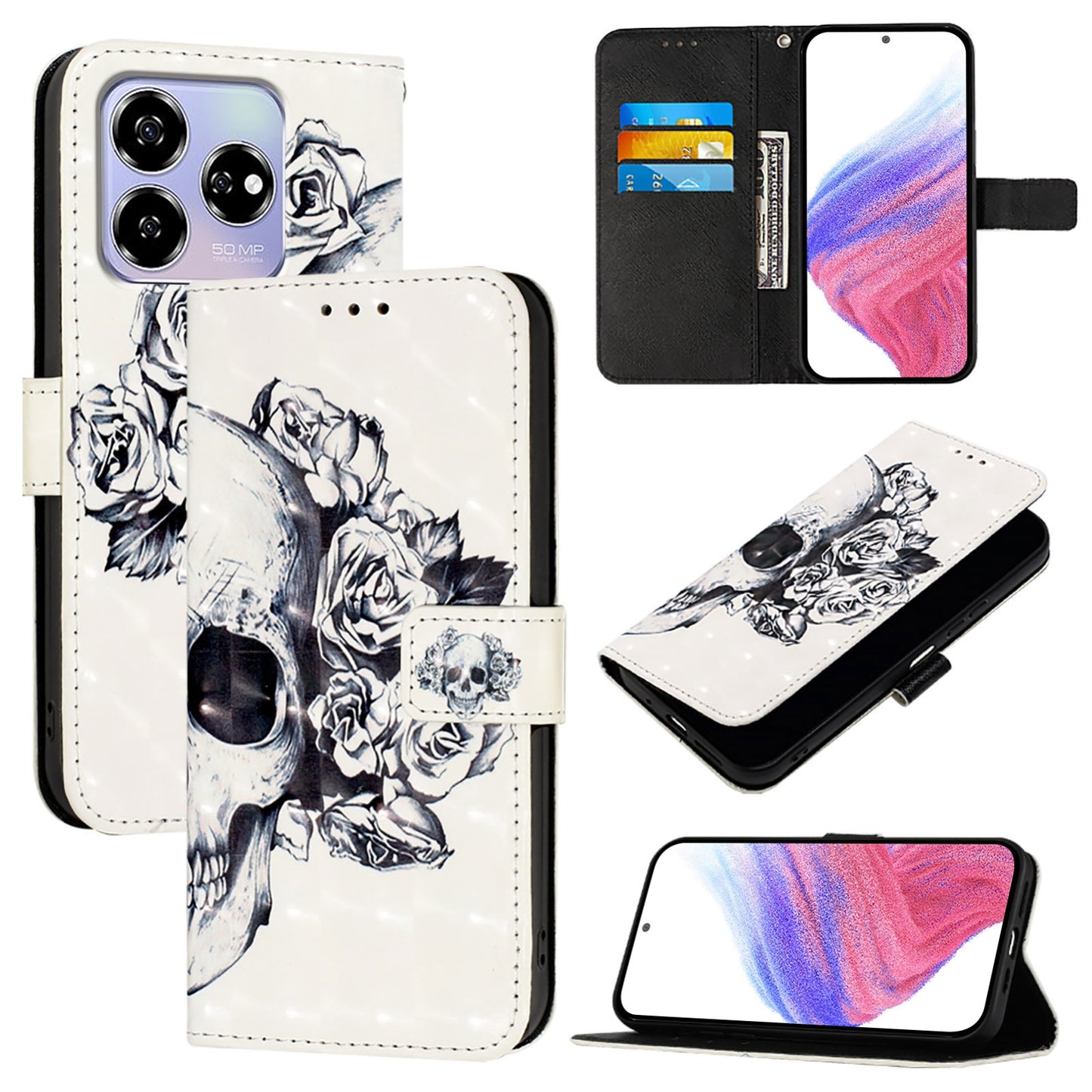 ZTE Blade V60 Leather Flip Phone Case with 3D Painted Design, Card Holder, Wallet & Stand Function - Durable Protection & Easy Access