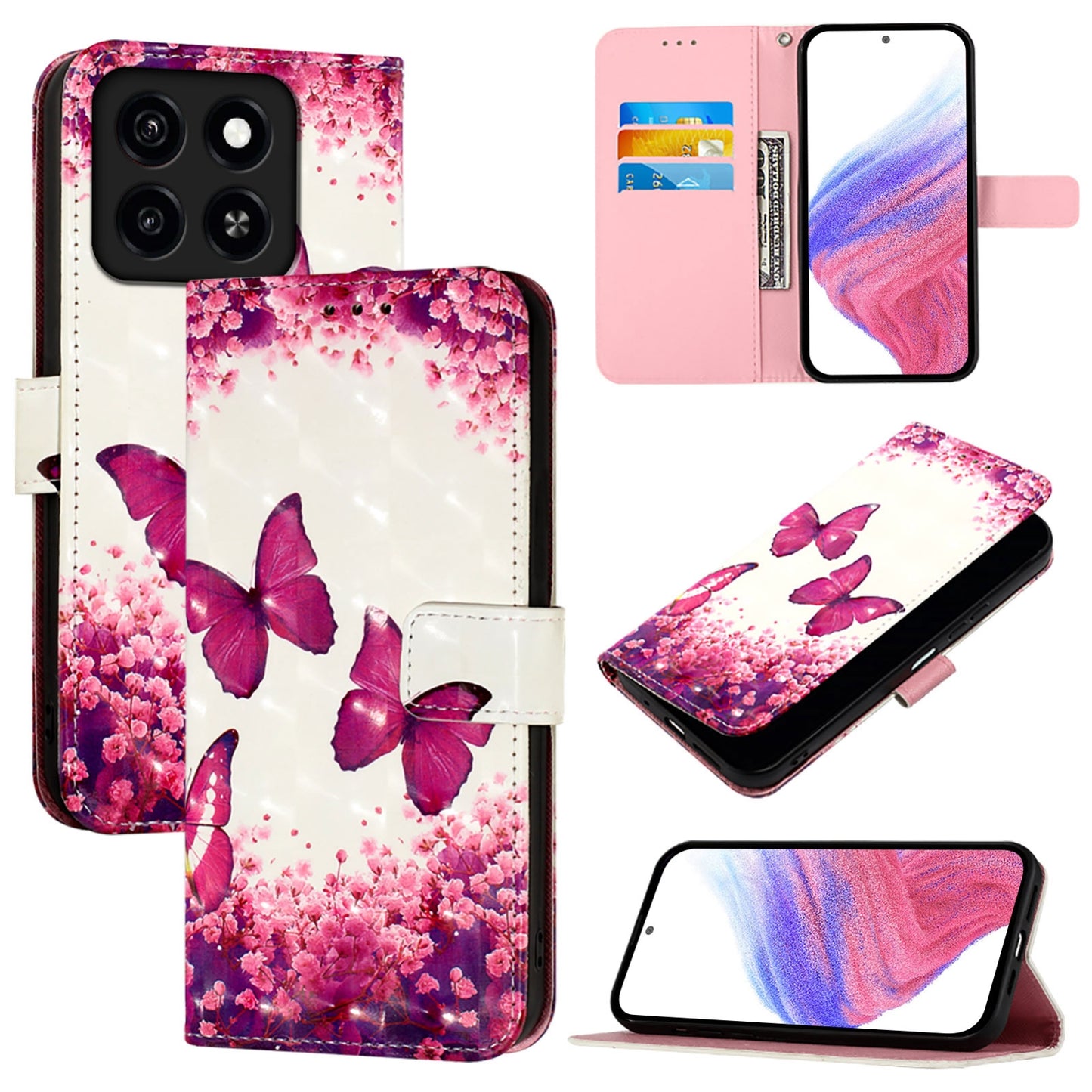 ZTE Blade A35 Leather Flip Phone Case with 3D Painted Design, Card Holder, Wallet & Stand Function - Durable Protection & Easy Access