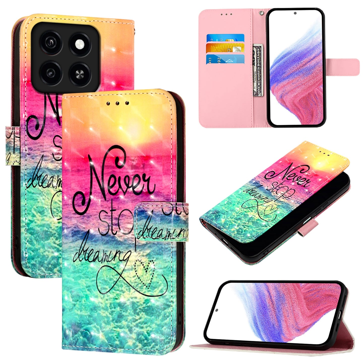 ZTE A55 Leather Flip Phone Case with 3D Painted Design, Card Holder, Wallet & Stand Function - Durable Protection & Easy Access