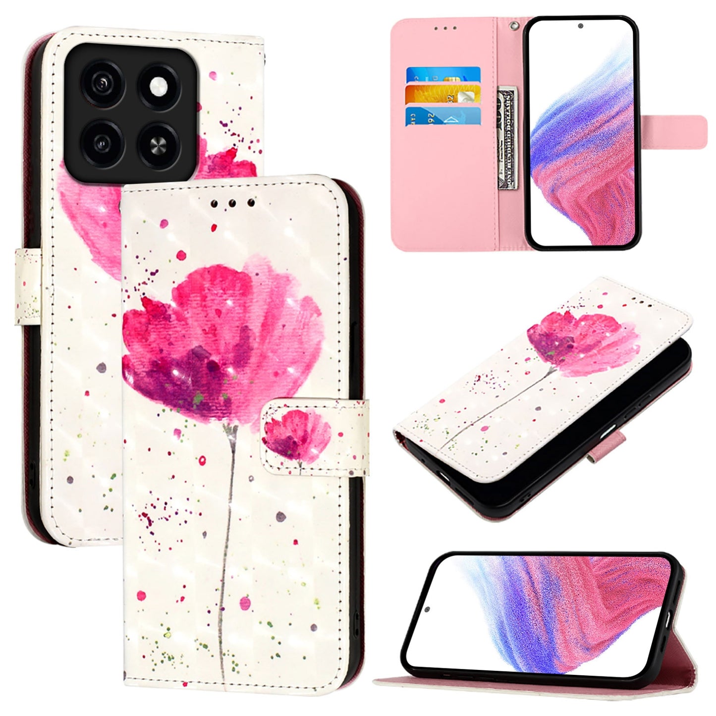 ZTE Blade A35 Leather Flip Phone Case with 3D Painted Design, Card Holder, Wallet & Stand Function - Durable Protection & Easy Access