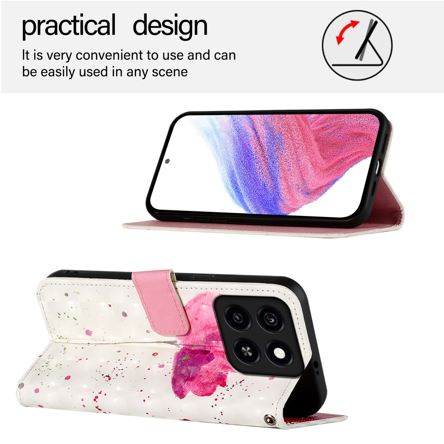 ZTE A55 Leather Flip Phone Case with 3D Painted Design, Card Holder, Wallet & Stand Function - Durable Protection & Easy Access