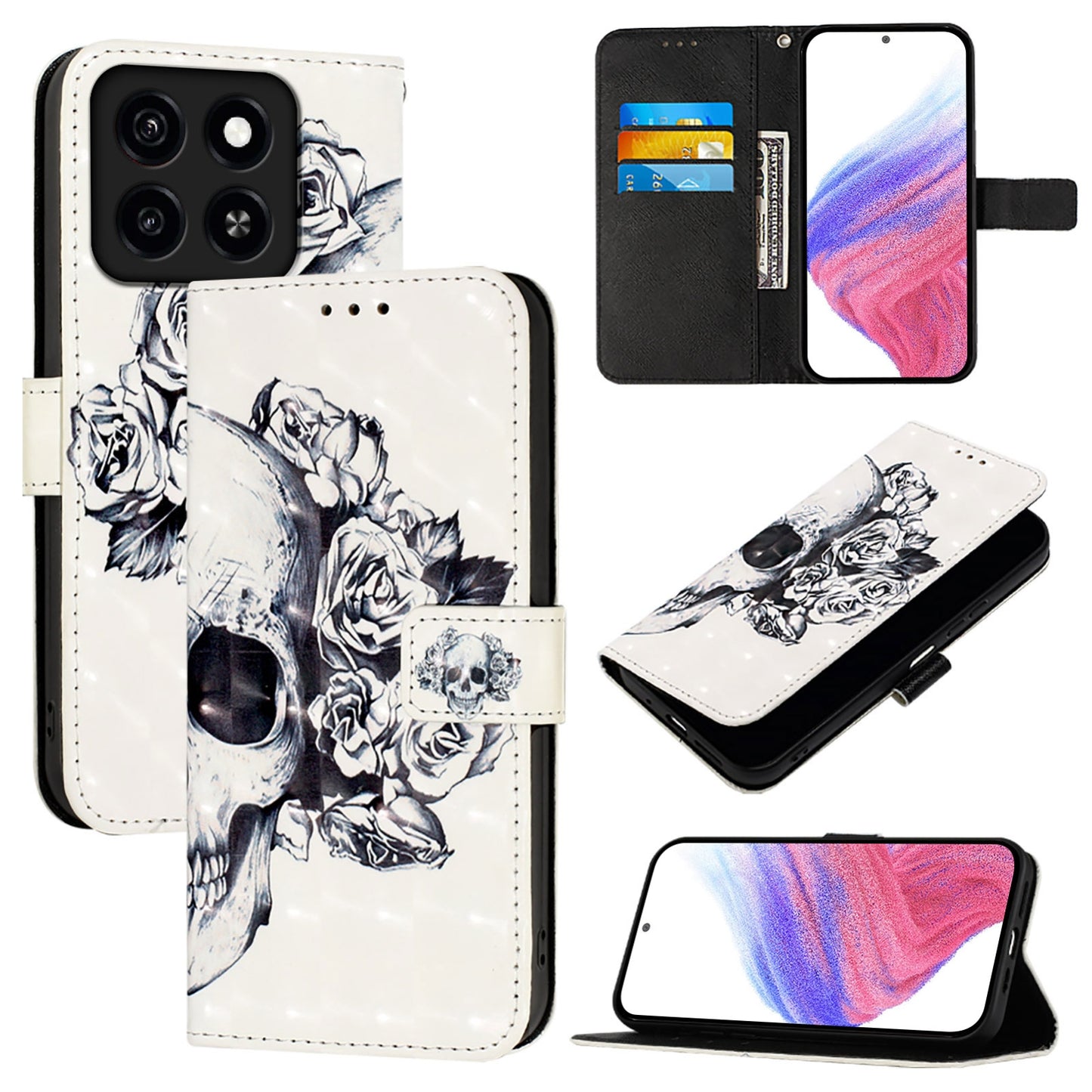 ZTE Blade A35 Leather Flip Phone Case with 3D Painted Design, Card Holder, Wallet & Stand Function - Durable Protection & Easy Access