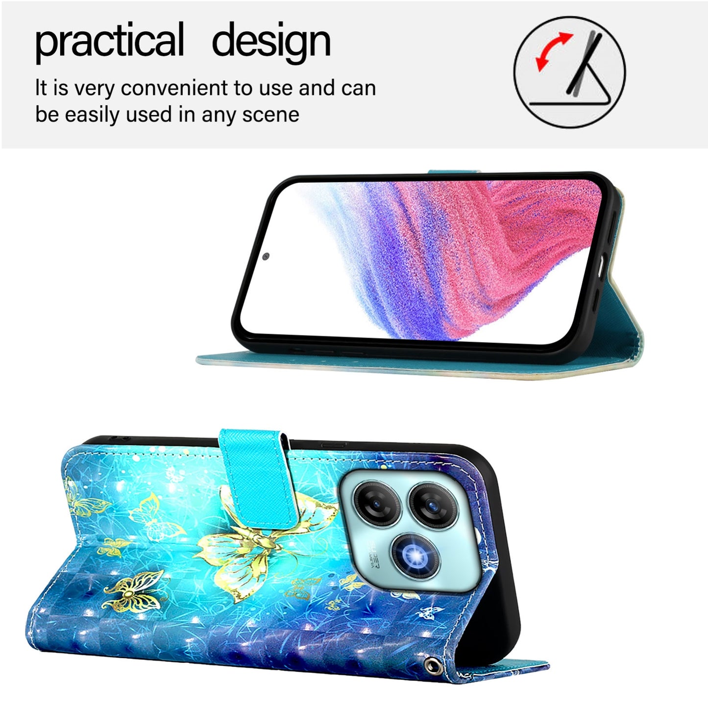 ZTE Blade A75 4G Leather Flip Phone Case with 3D Painted Design, Card Holder, Wallet & Stand Function - Durable Protection & Easy Access