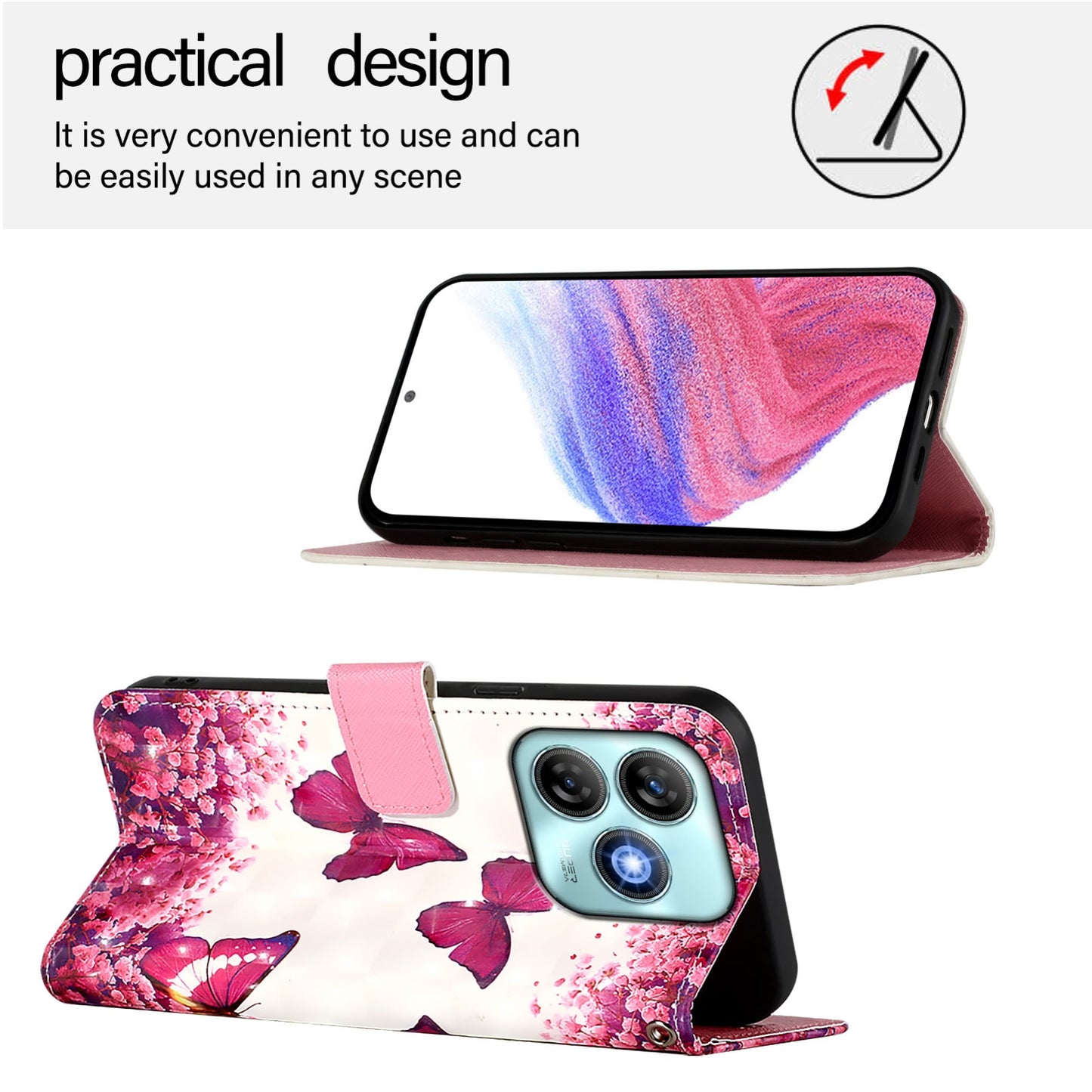 ZTE Blade A75 4G Leather Flip Phone Case with 3D Painted Design, Card Holder, Wallet & Stand Function - Durable Protection & Easy Access