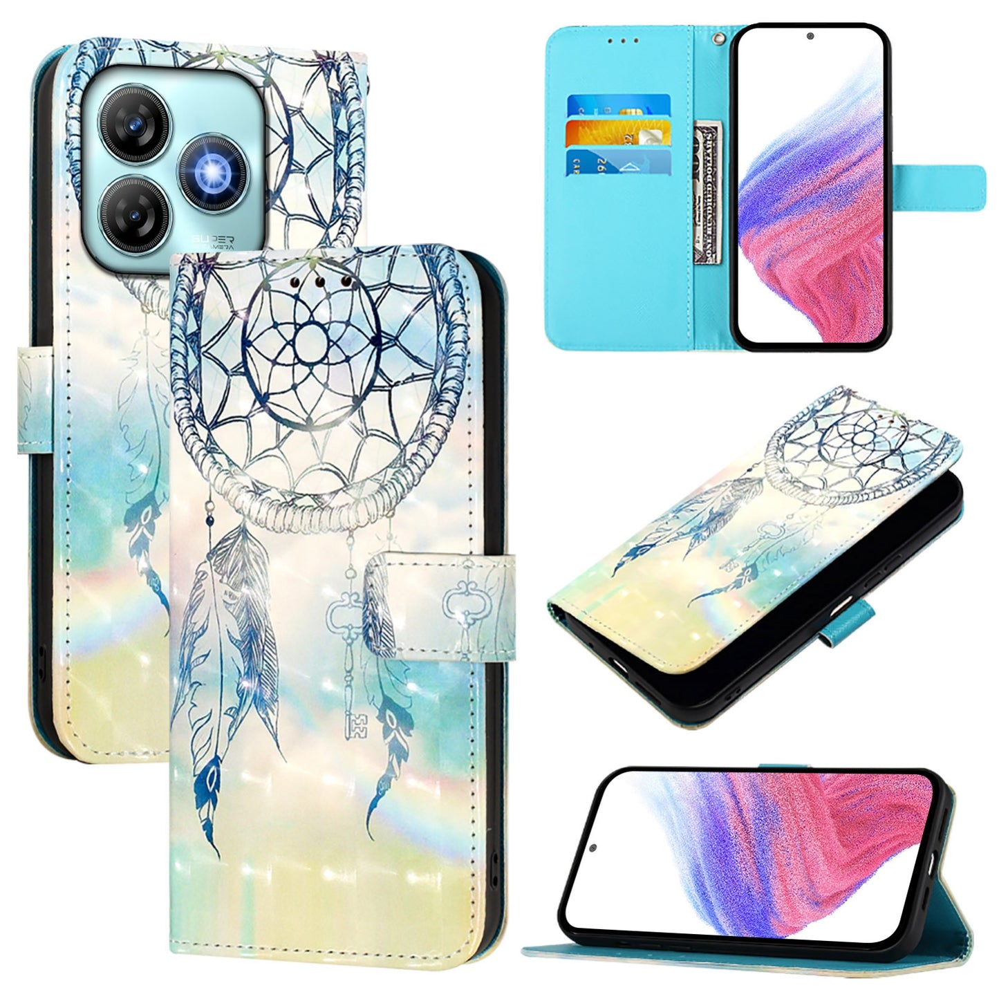ZTE Blade A75 4G Leather Flip Phone Case with 3D Painted Design, Card Holder, Wallet & Stand Function - Durable Protection & Easy Access