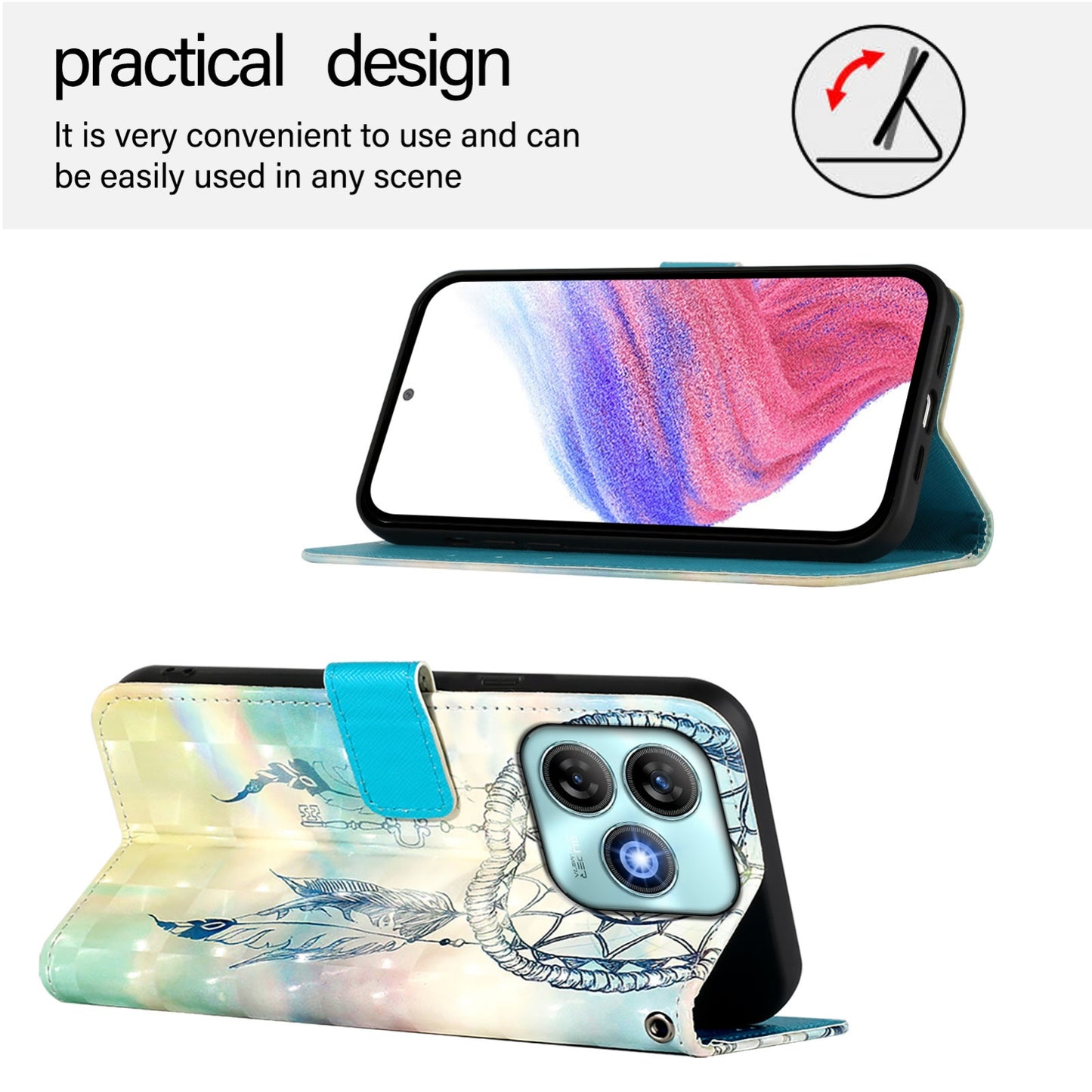 ZTE Blade A75 4G Leather Flip Phone Case with 3D Painted Design, Card Holder, Wallet & Stand Function - Durable Protection & Easy Access