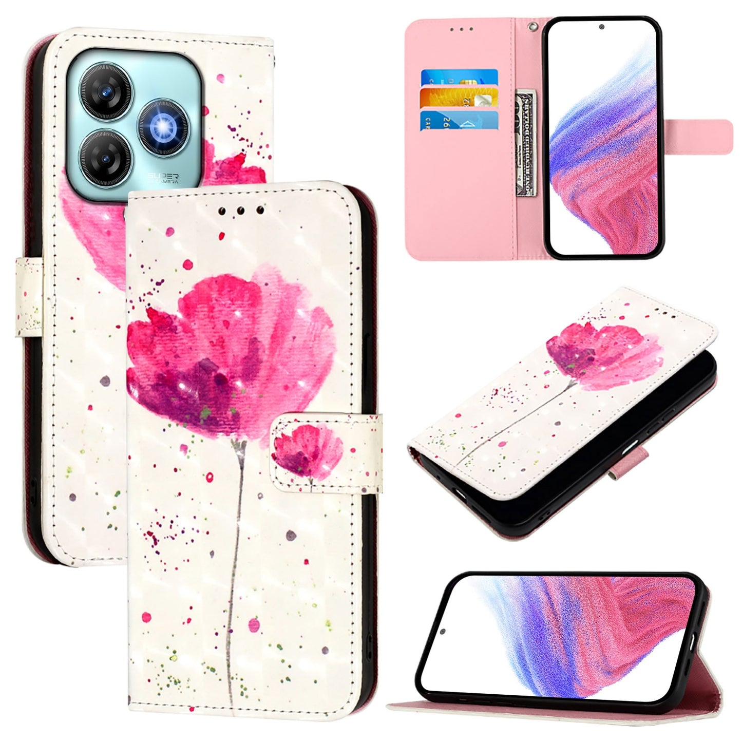 ZTE Blade A75 4G Leather Flip Phone Case with 3D Painted Design, Card Holder, Wallet & Stand Function - Durable Protection & Easy Access