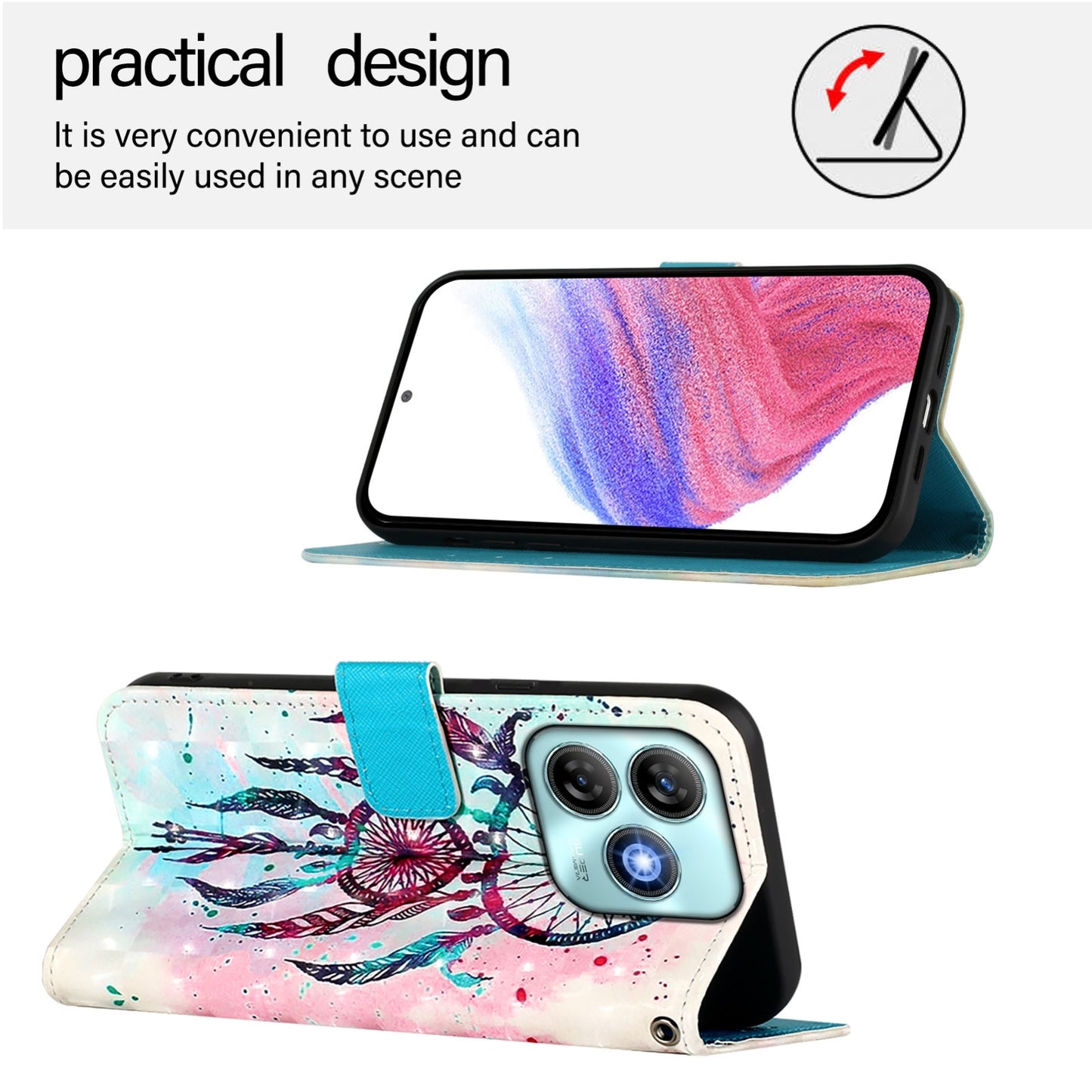 ZTE Blade A75 4G Leather Flip Phone Case with 3D Painted Design, Card Holder, Wallet & Stand Function - Durable Protection & Easy Access