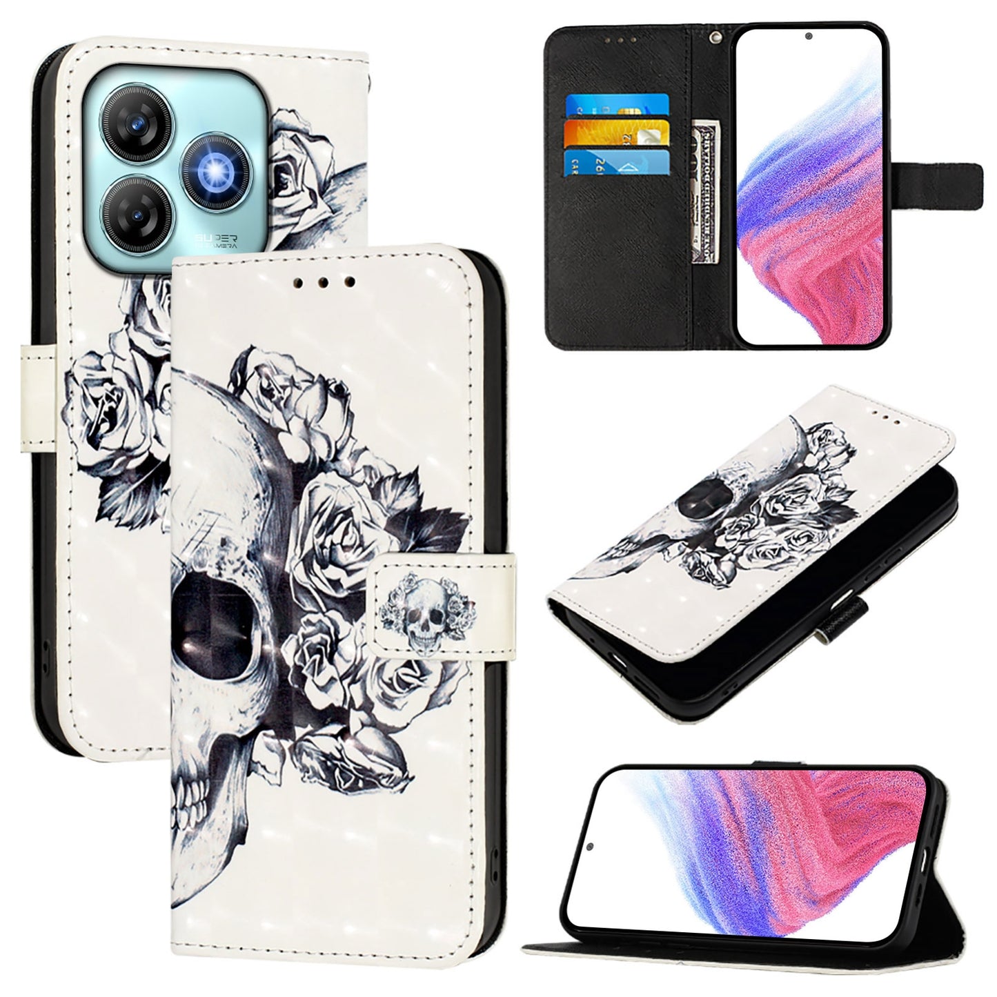 ZTE Blade A75 4G Leather Flip Phone Case with 3D Painted Design, Card Holder, Wallet & Stand Function - Durable Protection & Easy Access