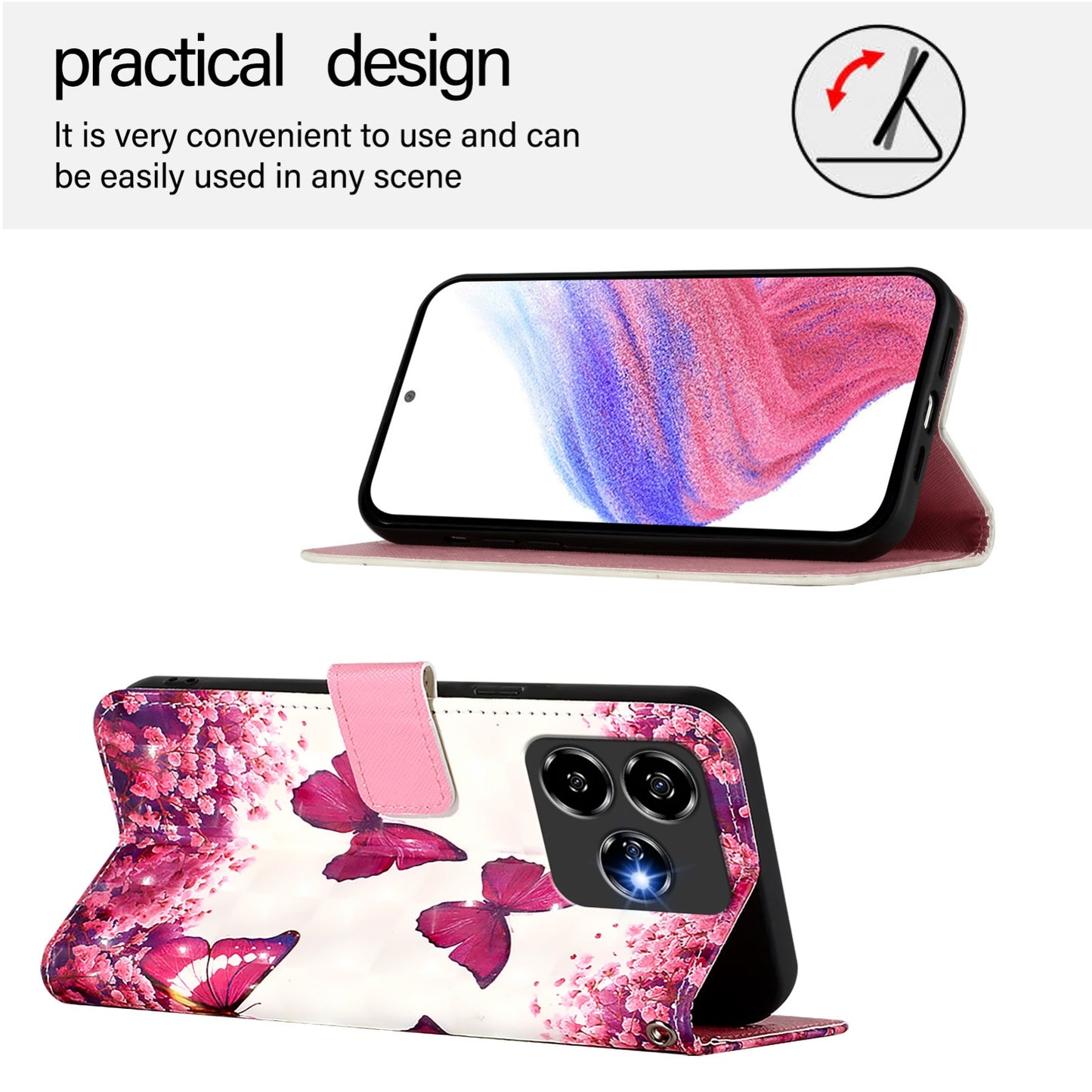 ZTE V60 Design Leather Flip Phone Case with 3D Painted Design, Card Holder, Wallet & Stand Function - Durable Protection & Easy Access