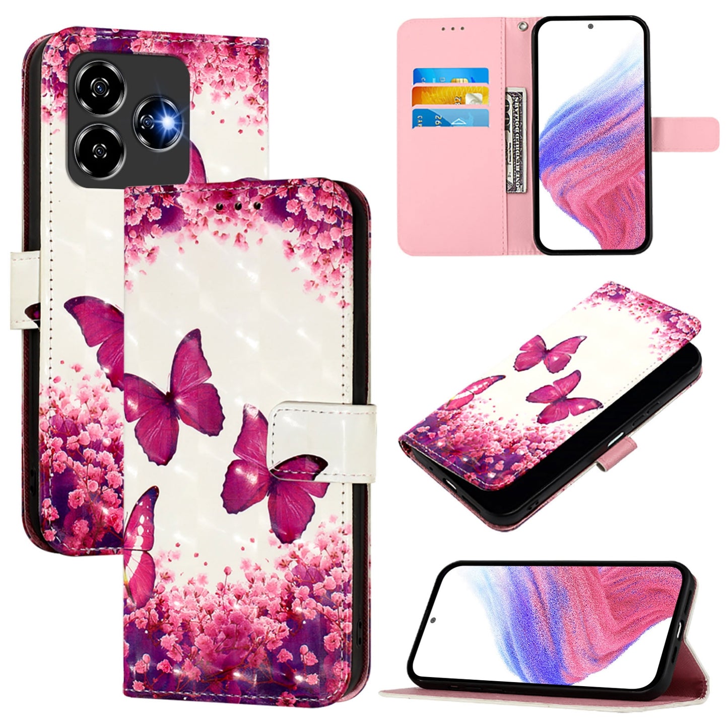 ZTE V60 Design Leather Flip Phone Case with 3D Painted Design, Card Holder, Wallet & Stand Function - Durable Protection & Easy Access
