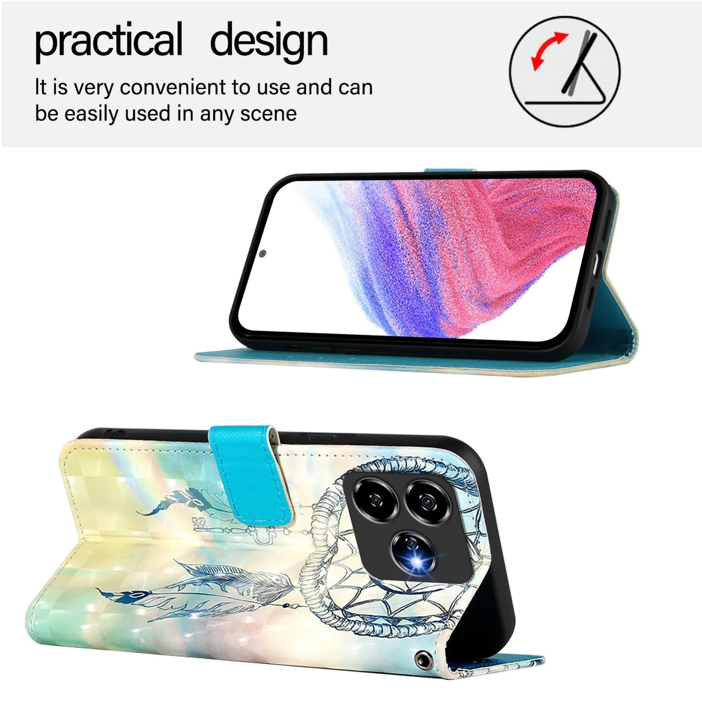 ZTE V60 Design Leather Flip Phone Case with 3D Painted Design, Card Holder, Wallet & Stand Function - Durable Protection & Easy Access