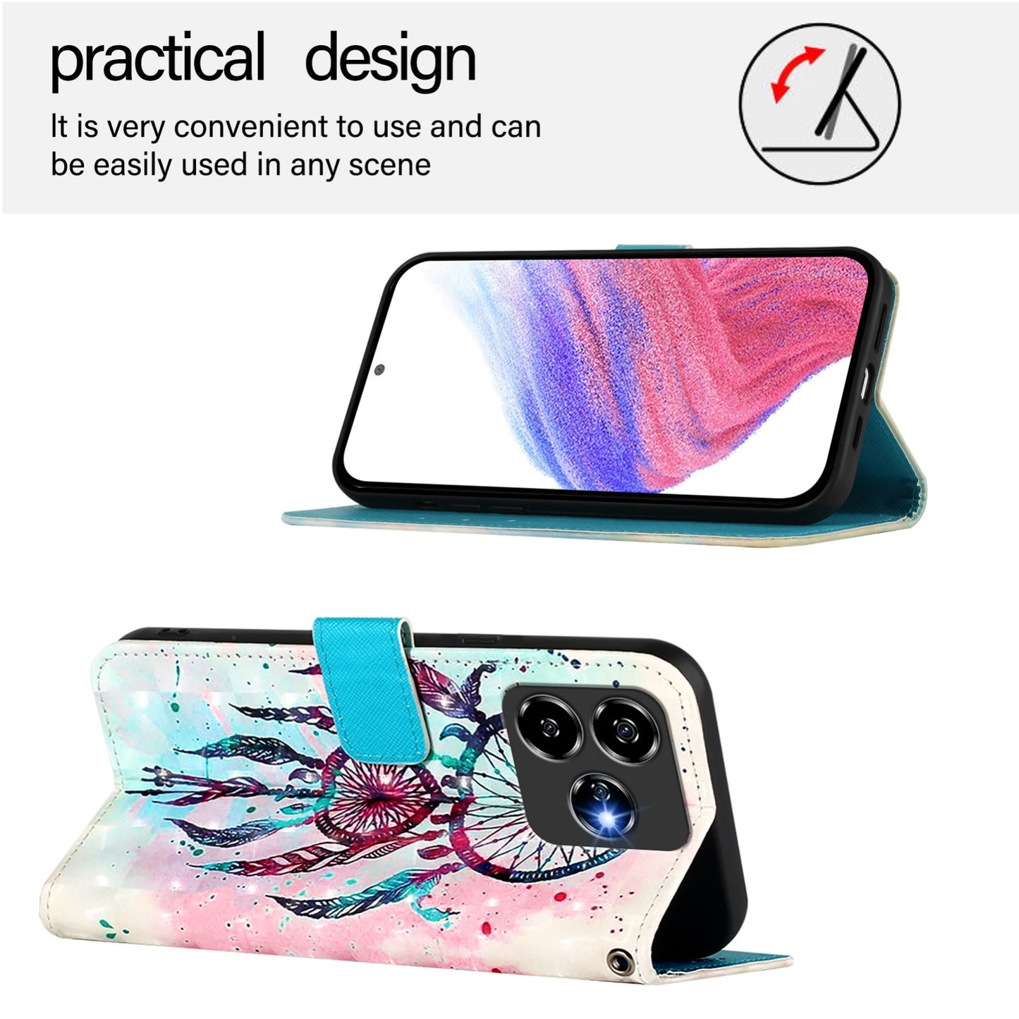 ZTE V60 Design Leather Flip Phone Case with 3D Painted Design, Card Holder, Wallet & Stand Function - Durable Protection & Easy Access