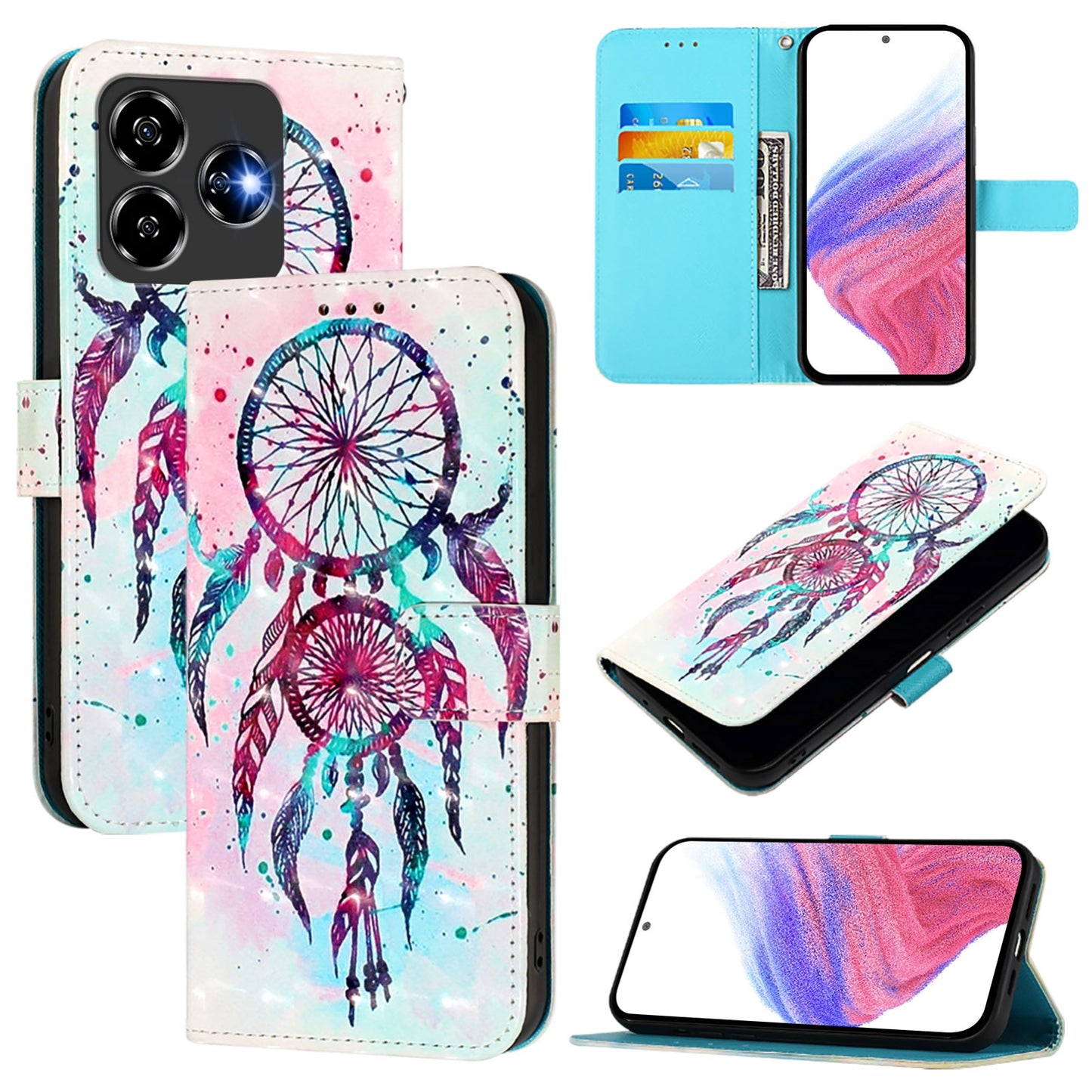 ZTE V60 Design Leather Flip Phone Case with 3D Painted Design, Card Holder, Wallet & Stand Function - Durable Protection & Easy Access