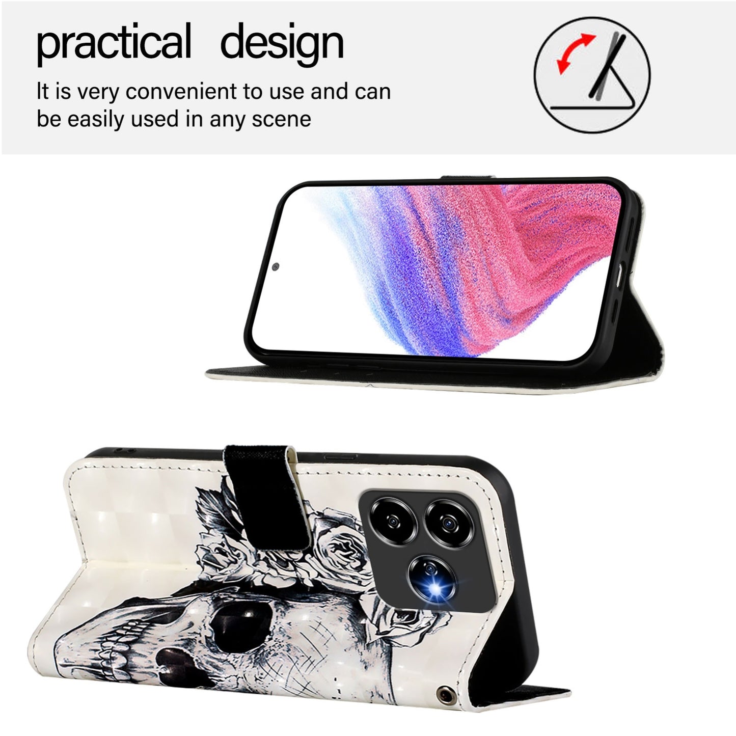 ZTE V60 Design Leather Flip Phone Case with 3D Painted Design, Card Holder, Wallet & Stand Function - Durable Protection & Easy Access