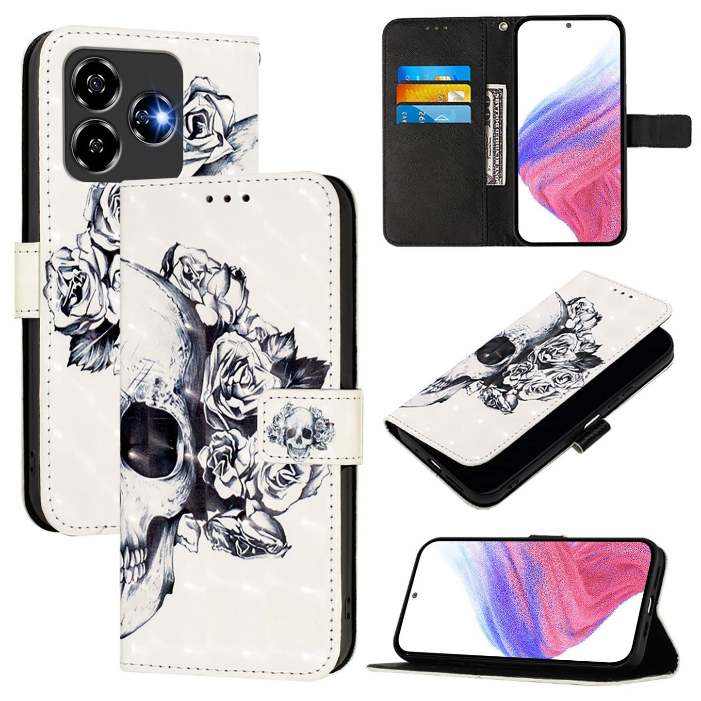ZTE V60 Design Leather Flip Phone Case with 3D Painted Design, Card Holder, Wallet & Stand Function - Durable Protection & Easy Access