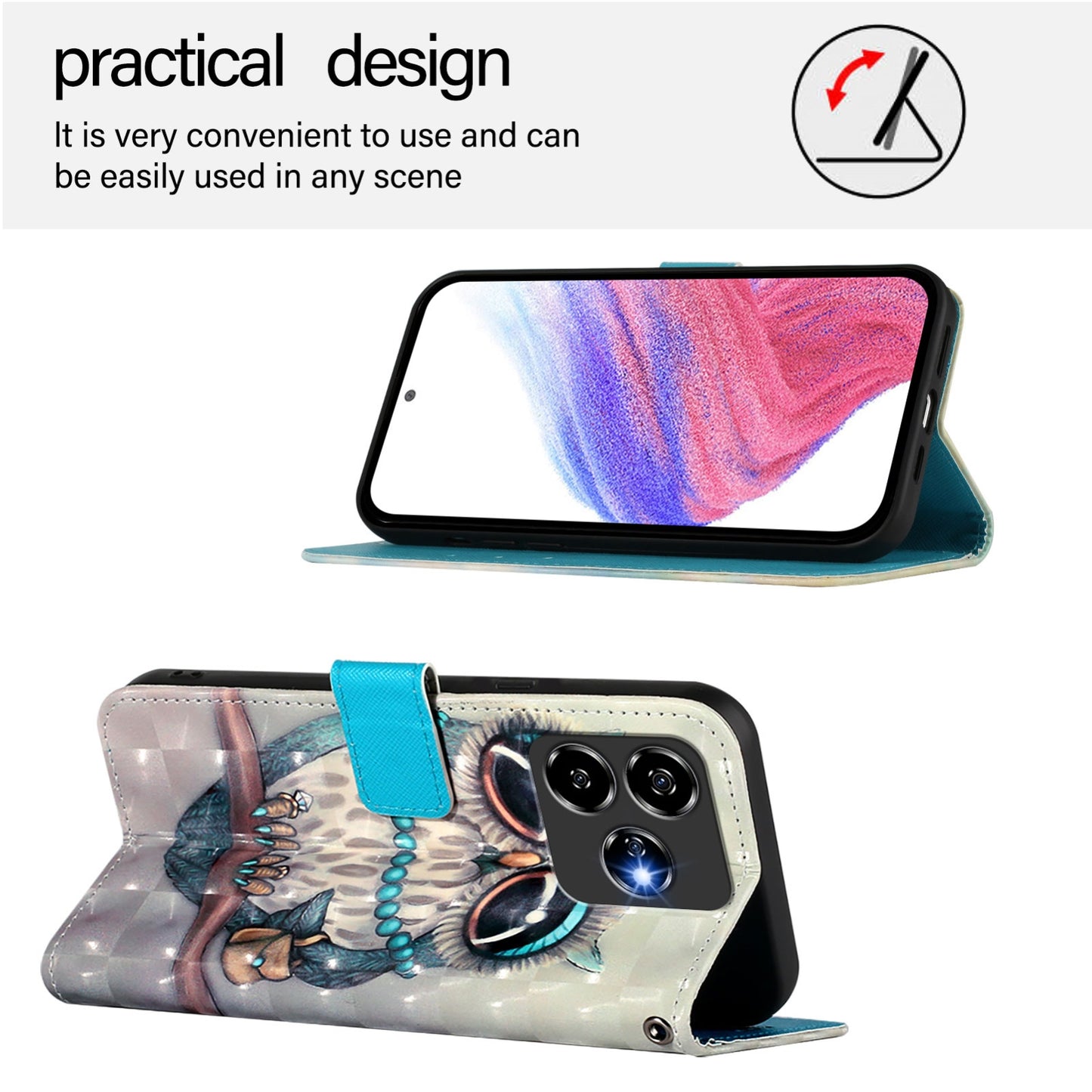 ZTE V60 Design Leather Flip Phone Case with 3D Painted Design, Card Holder, Wallet & Stand Function - Durable Protection & Easy Access