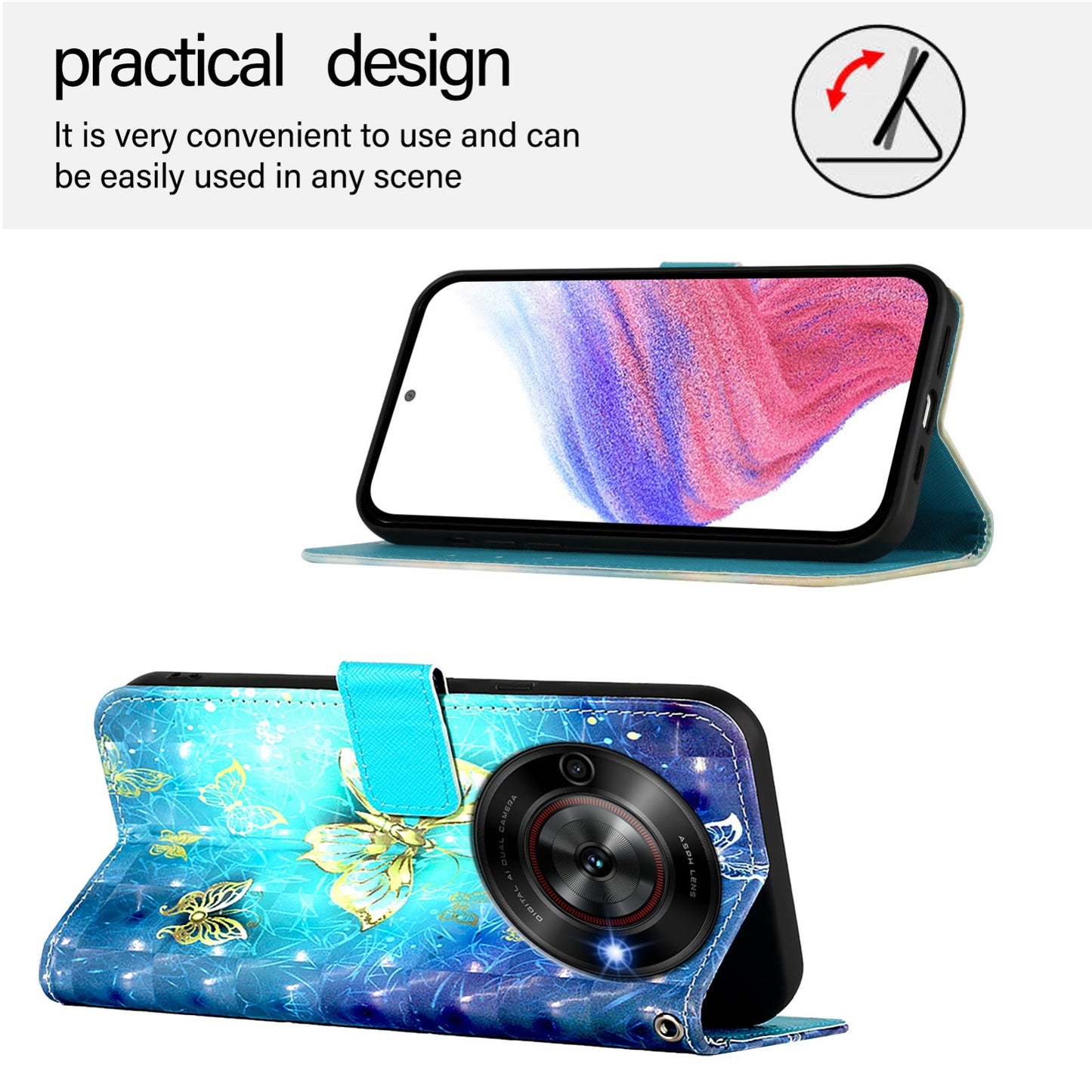 ZTE Blade A75 5G Leather Flip Phone Case with 3D Painted Design, Card Holder, Wallet & Stand Function - Durable Protection & Easy Access