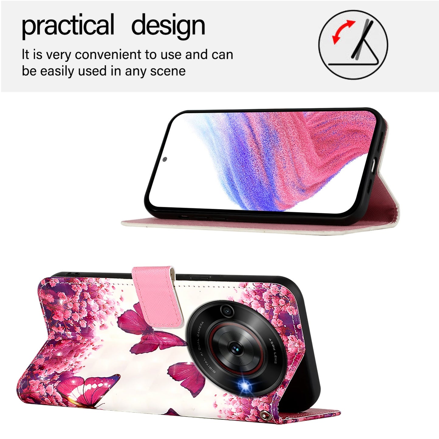 ZTE Blade A75 5G Leather Flip Phone Case with 3D Painted Design, Card Holder, Wallet & Stand Function - Durable Protection & Easy Access