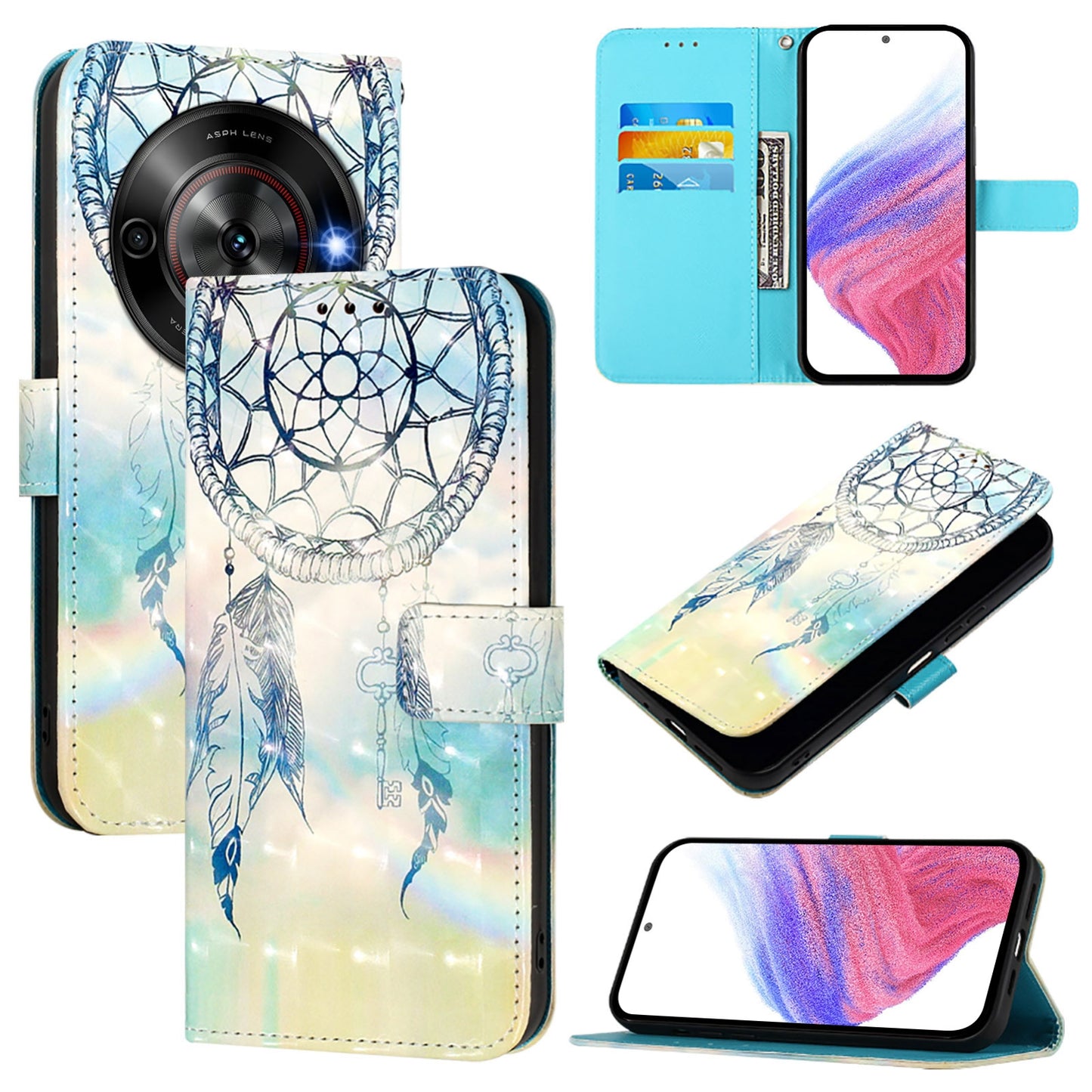 ZTE Blade A75 5G Leather Flip Phone Case with 3D Painted Design, Card Holder, Wallet & Stand Function - Durable Protection & Easy Access