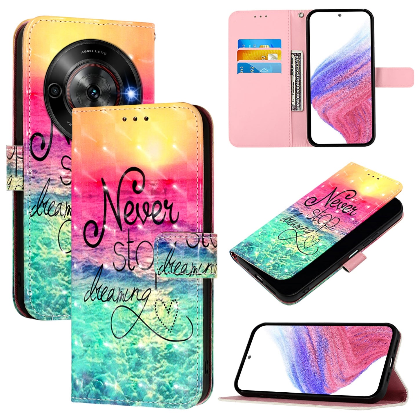 ZTE Blade A75 5G Leather Flip Phone Case with 3D Painted Design, Card Holder, Wallet & Stand Function - Durable Protection & Easy Access