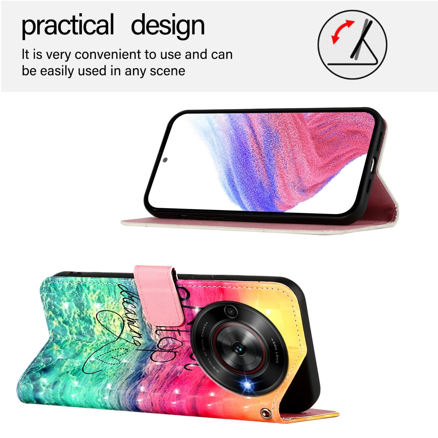 ZTE Blade A75 5G Leather Flip Phone Case with 3D Painted Design, Card Holder, Wallet & Stand Function - Durable Protection & Easy Access
