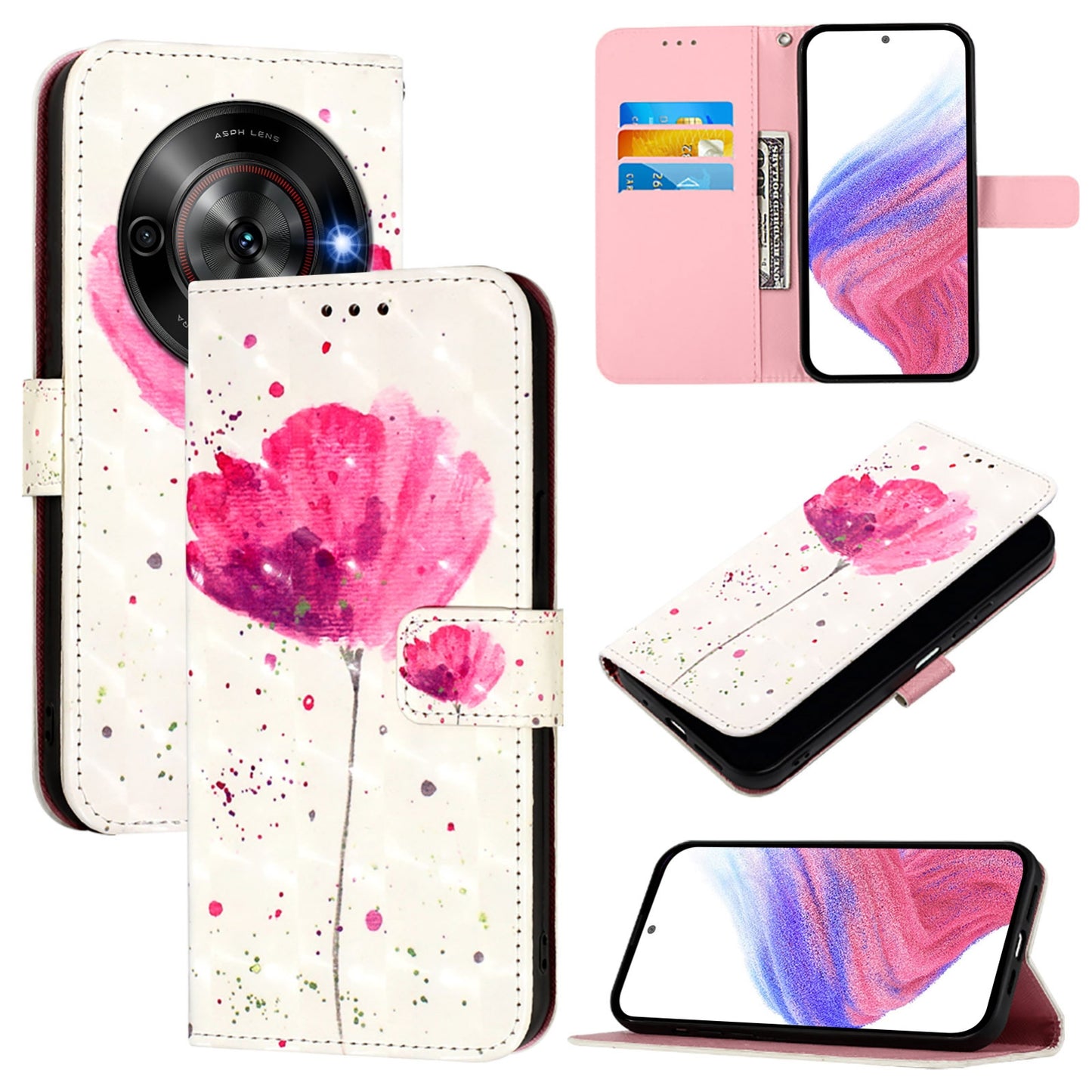 ZTE Nubia Focus Leather Flip Phone Case with 3D Painted Design, Card Holder, Wallet & Stand Function - Durable Protection & Easy Access