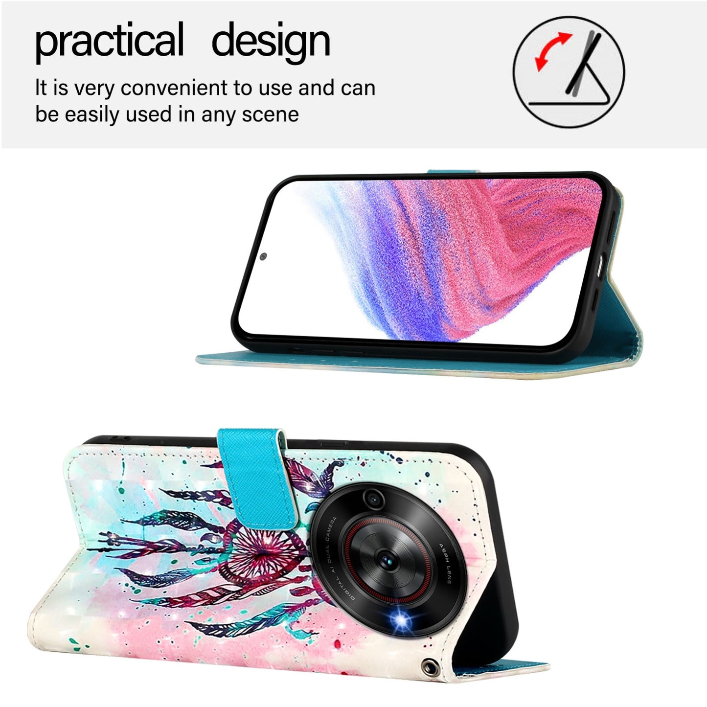 ZTE Blade A75 5G Leather Flip Phone Case with 3D Painted Design, Card Holder, Wallet & Stand Function - Durable Protection & Easy Access