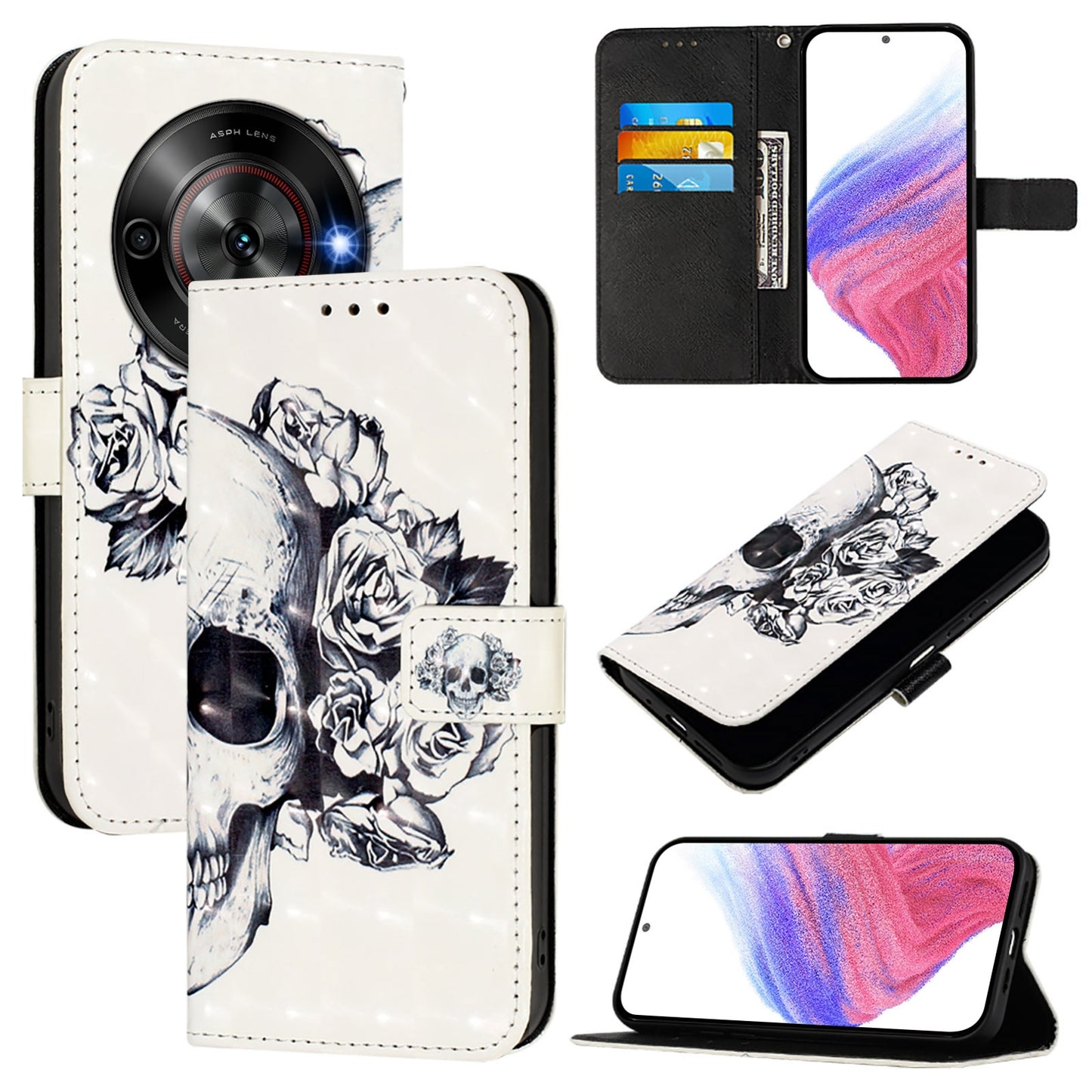 ZTE Blade A75 5G Leather Flip Phone Case with 3D Painted Design, Card Holder, Wallet & Stand Function - Durable Protection & Easy Access