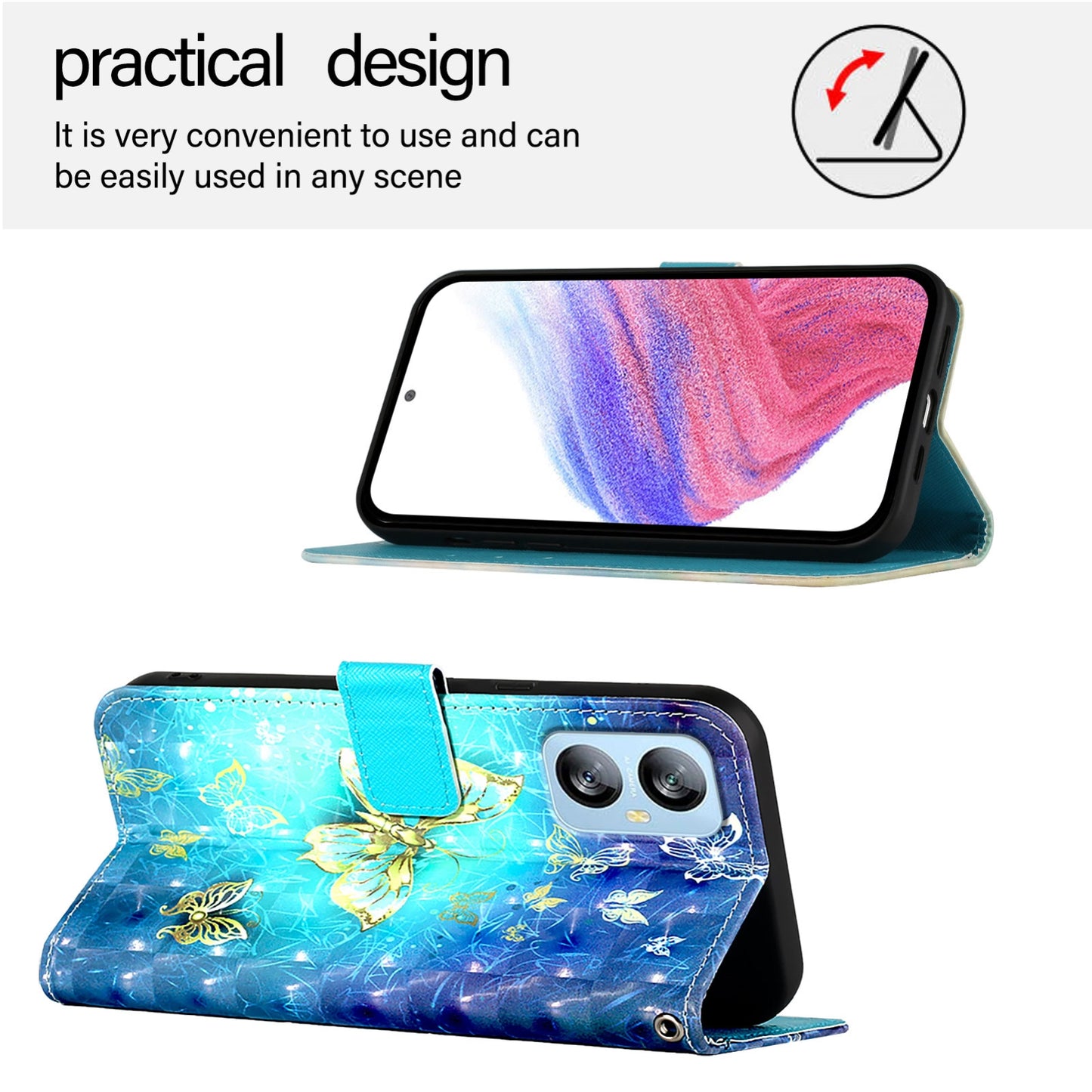 Blackview A52 Leather Flip Phone Case with 3D Painted Design, Card Holder, Wallet & Stand Function - Durable Protection & Easy Access