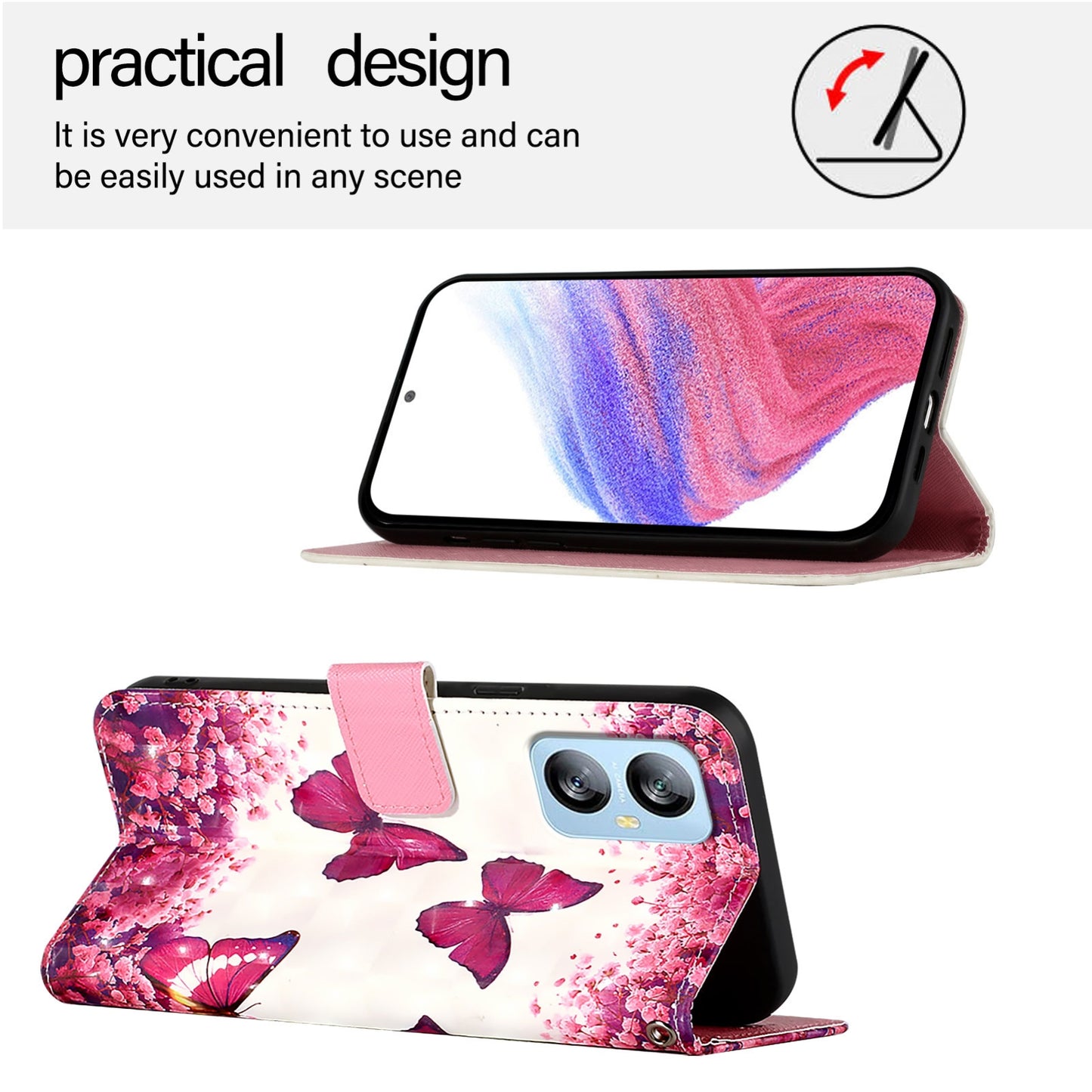 Blackview A52 Leather Flip Phone Case with 3D Painted Design, Card Holder, Wallet & Stand Function - Durable Protection & Easy Access