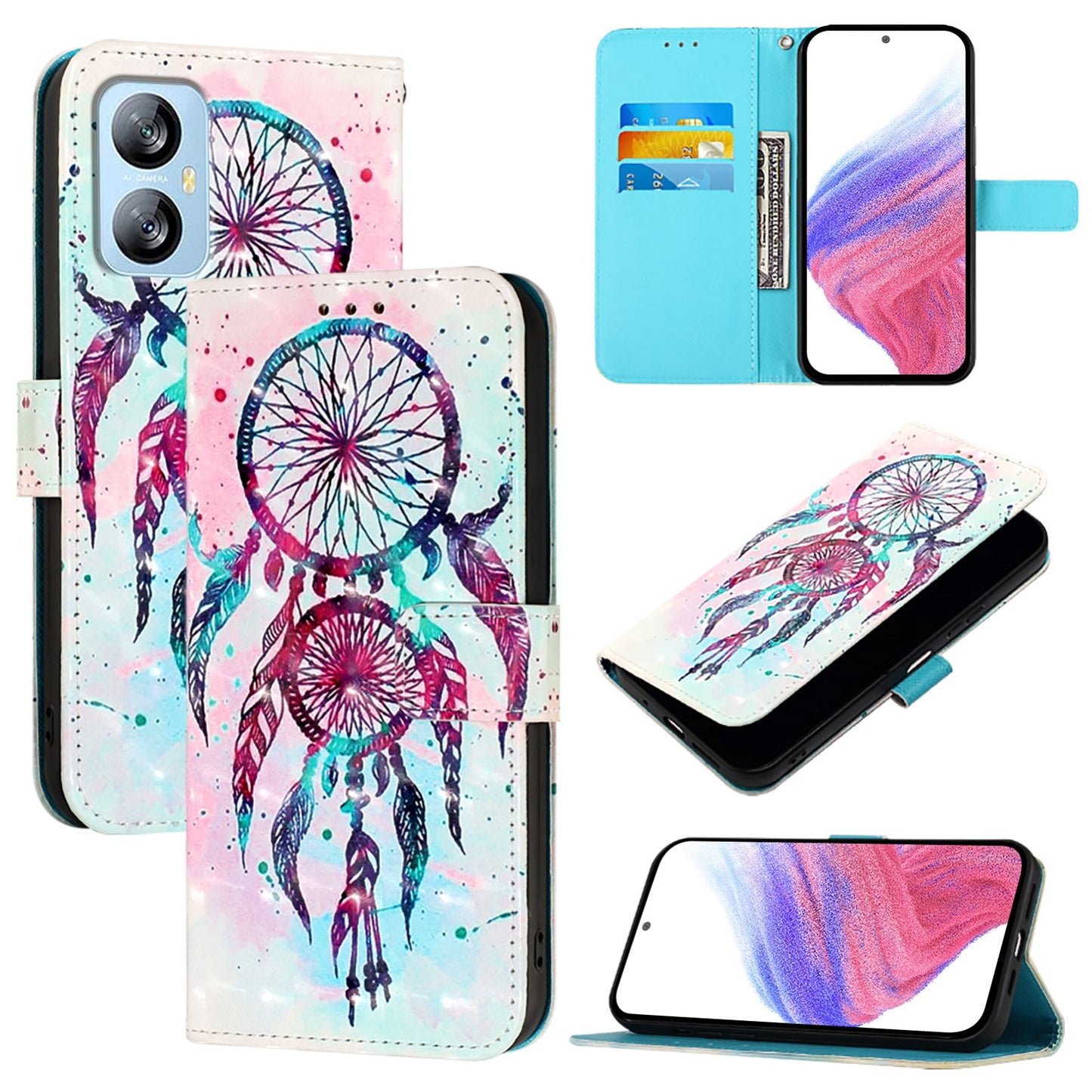 Blackview A52 Leather Flip Phone Case with 3D Painted Design, Card Holder, Wallet & Stand Function - Durable Protection & Easy Access