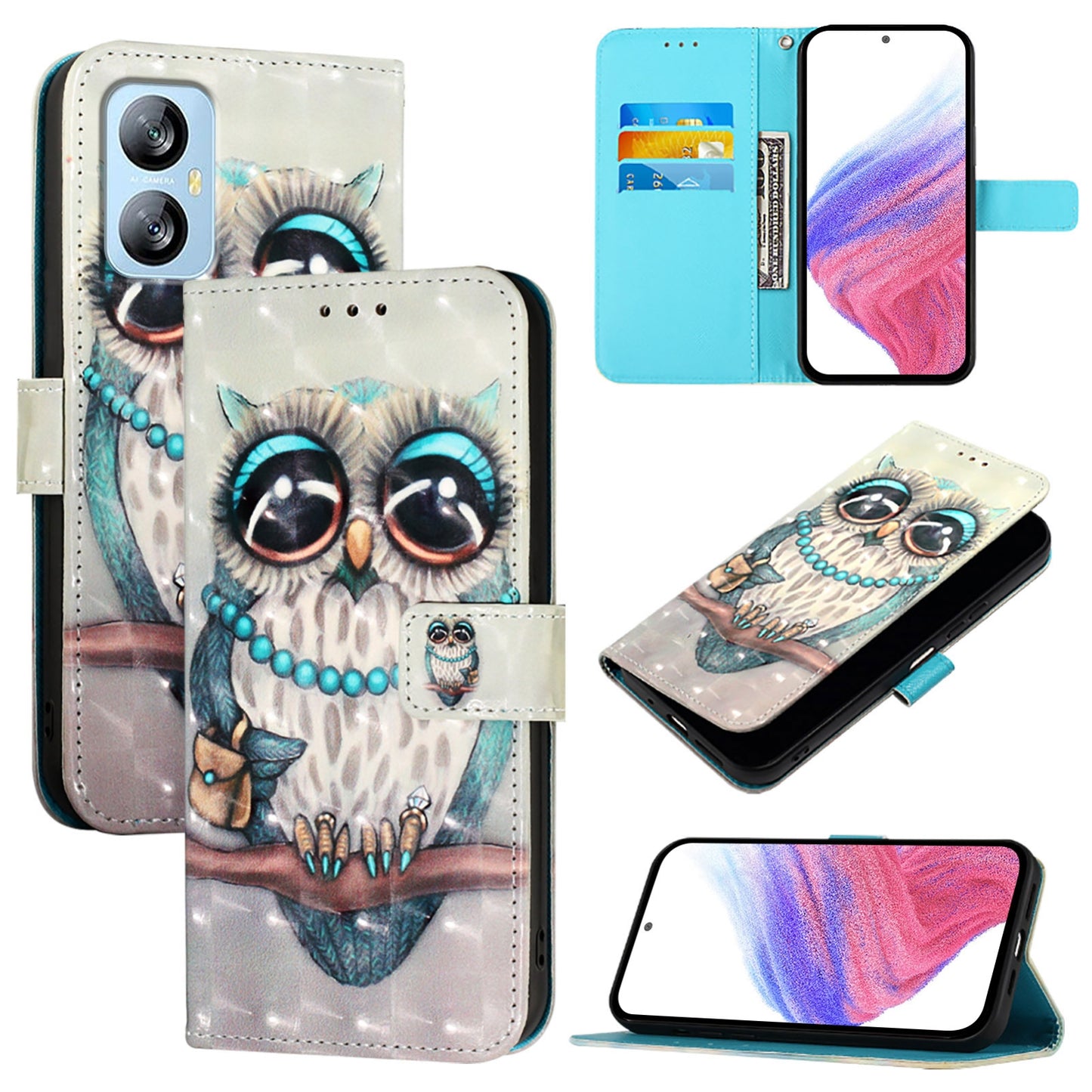 Blackview A52 Leather Flip Phone Case with 3D Painted Design, Card Holder, Wallet & Stand Function - Durable Protection & Easy Access