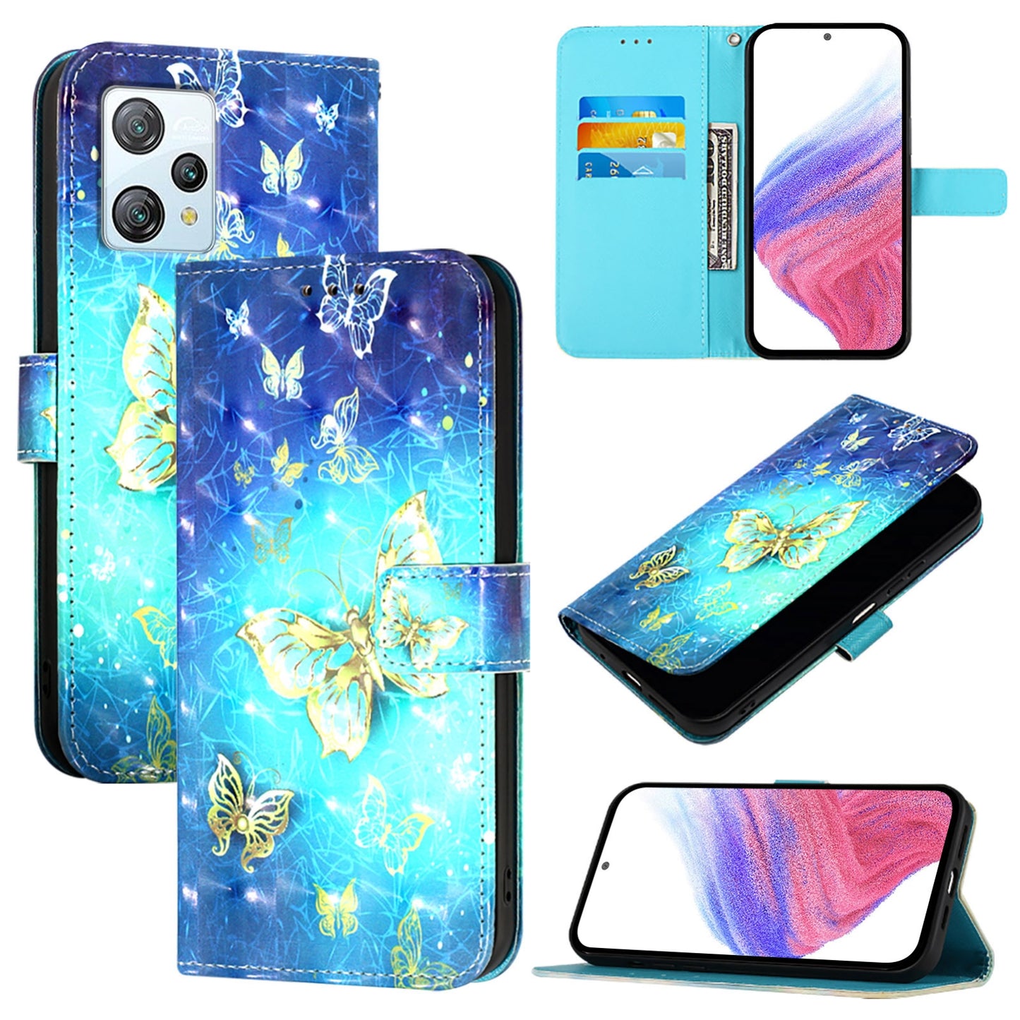 Blackview A53 Leather Flip Phone Case with 3D Painted Design, Card Holder, Wallet & Stand Function - Durable Protection & Easy Access