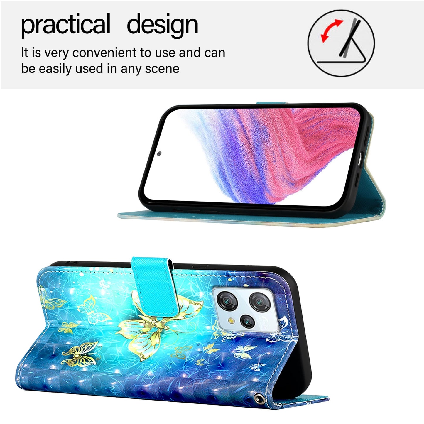Blackview A53 Leather Flip Phone Case with 3D Painted Design, Card Holder, Wallet & Stand Function - Durable Protection & Easy Access