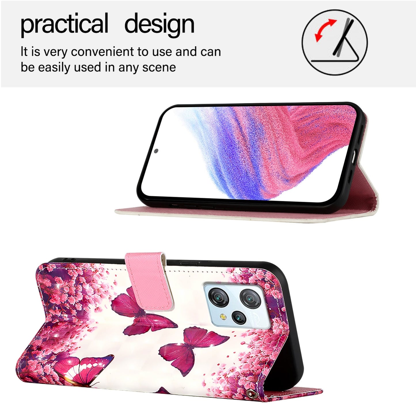 Blackview A53 Leather Flip Phone Case with 3D Painted Design, Card Holder, Wallet & Stand Function - Durable Protection & Easy Access
