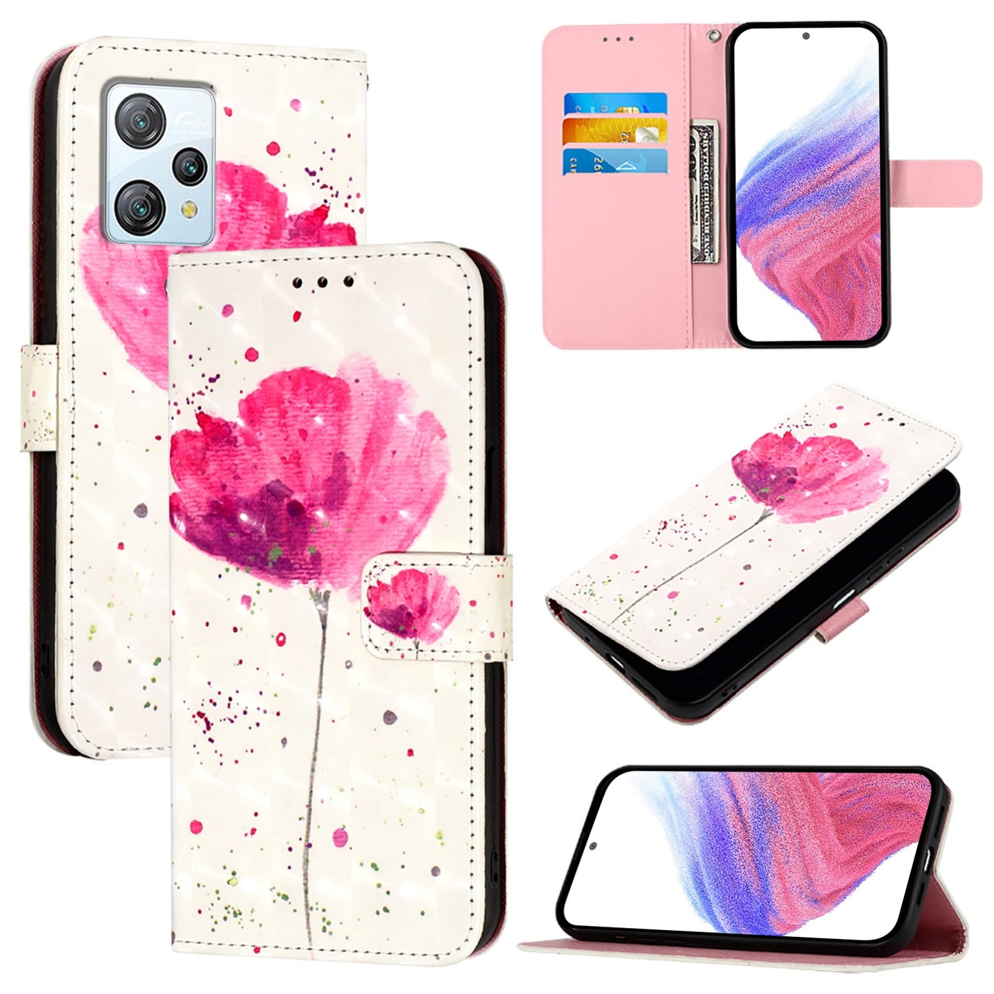 Blackview A53 Leather Flip Phone Case with 3D Painted Design, Card Holder, Wallet & Stand Function - Durable Protection & Easy Access