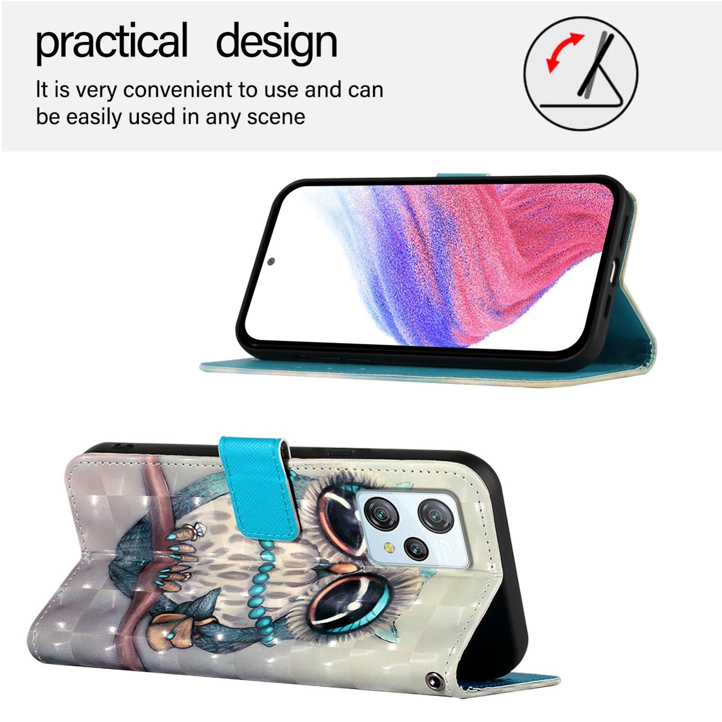 Blackview A53 Leather Flip Phone Case with 3D Painted Design, Card Holder, Wallet & Stand Function - Durable Protection & Easy Access