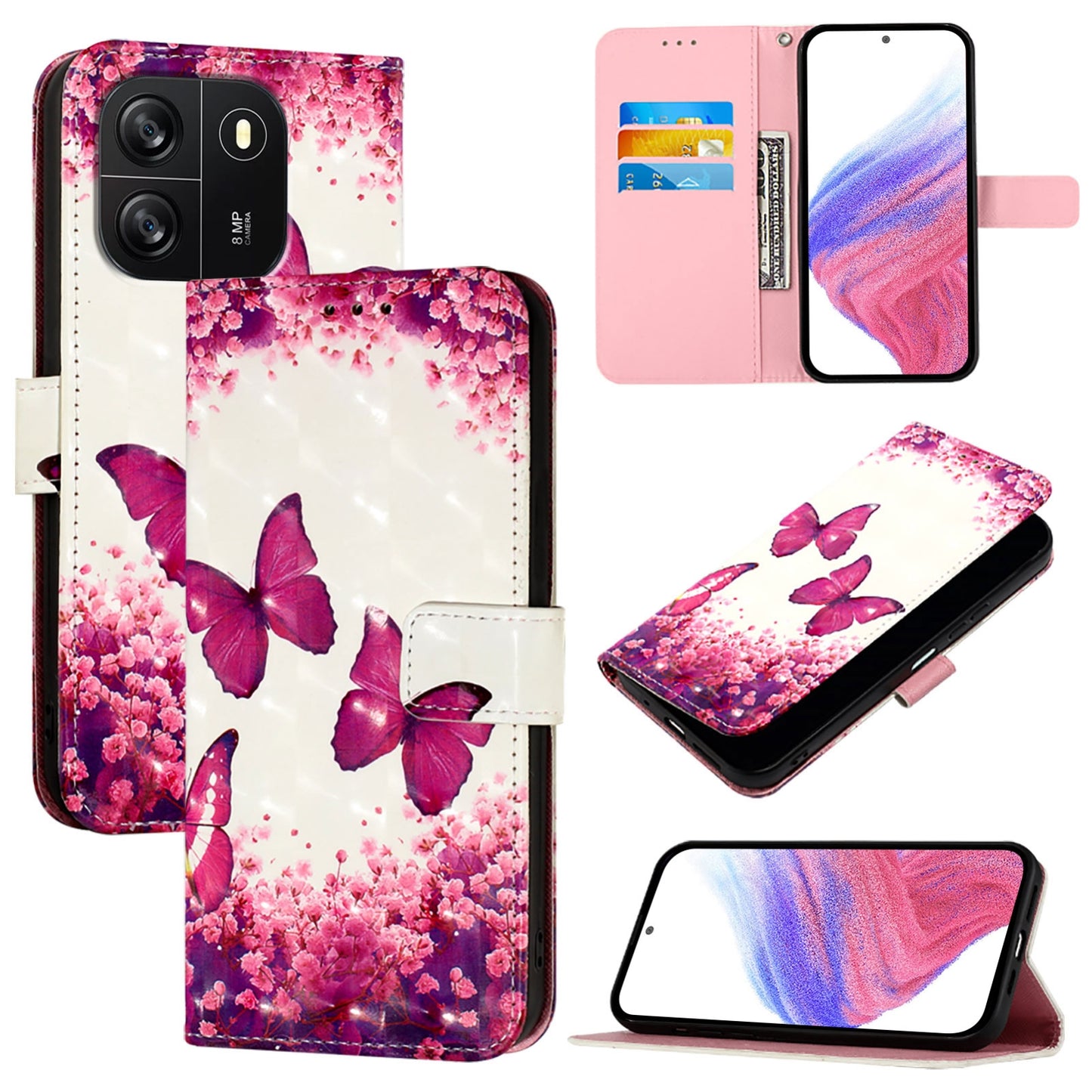 For Blackview Wave 6C Leather Flip Phone Case with 3D Painted Design, Card Holder, Wallet & Stand Function - Durable Protection & Easy Access