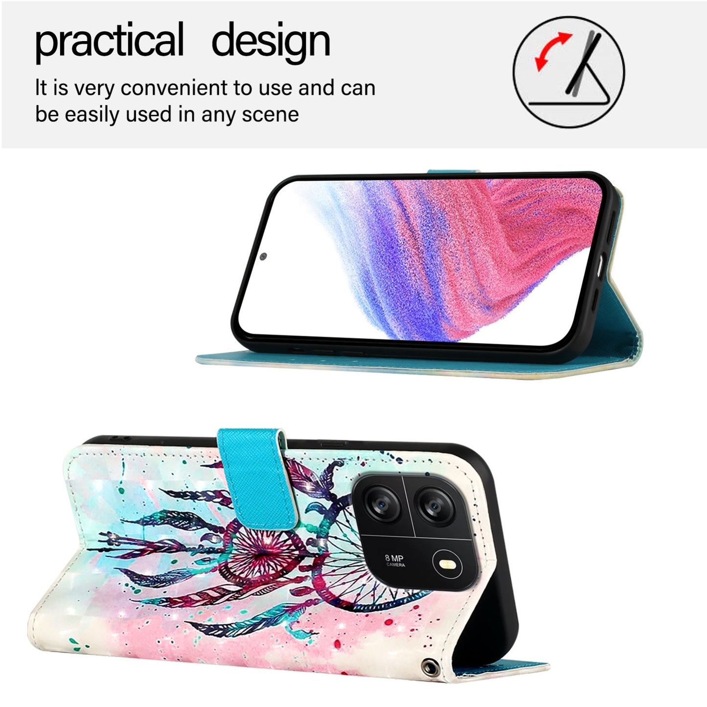 For Blackview Wave 6C Leather Flip Phone Case with 3D Painted Design, Card Holder, Wallet & Stand Function - Durable Protection & Easy Access