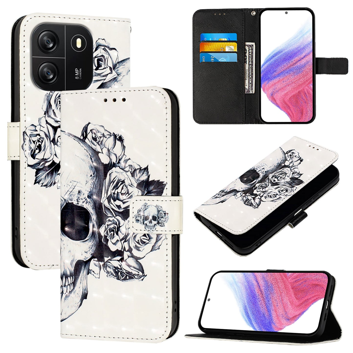 For Blackview Wave 6C Leather Flip Phone Case with 3D Painted Design, Card Holder, Wallet & Stand Function - Durable Protection & Easy Access