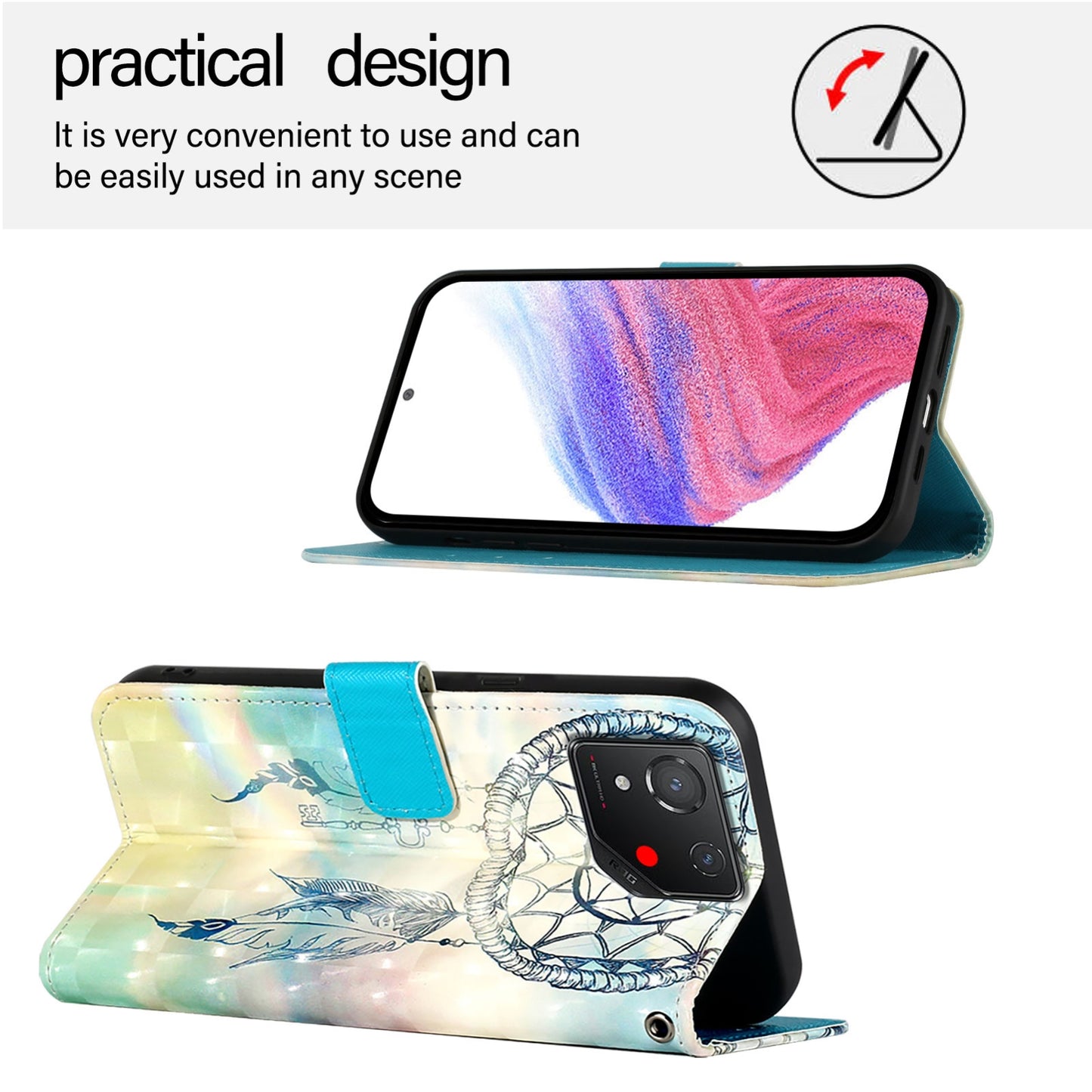 For Asus ROG Phone 8 Leather Flip Phone Case with 3D Painted Design, Card Holder, Wallet & Stand Function - Durable Protection & Easy Access