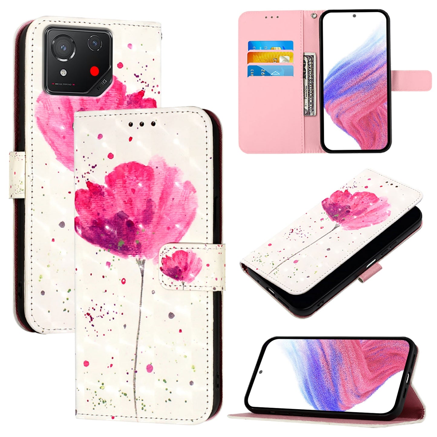 For Asus ROG Phone 8 Leather Flip Phone Case with 3D Painted Design, Card Holder, Wallet & Stand Function - Durable Protection & Easy Access